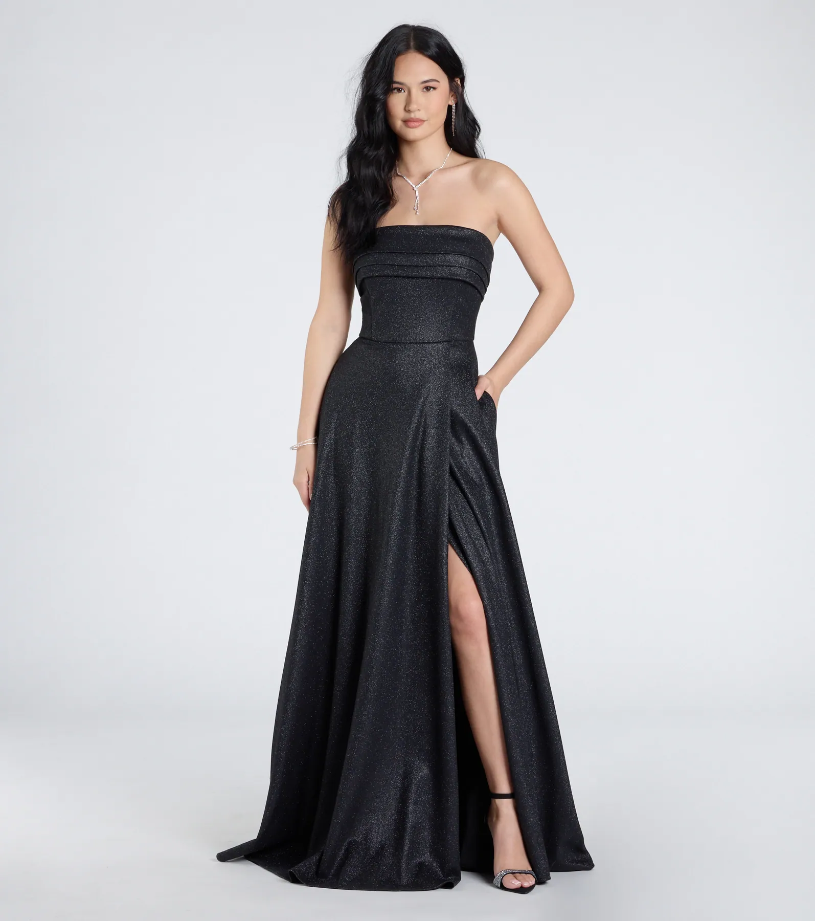 Peyton Strapless Slit A-Line Glitter Formal Dress