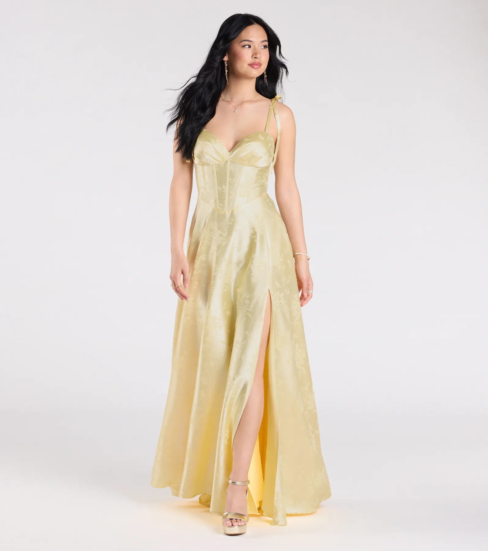 Melika Bustier Slit A-Line Satin Formal Dress