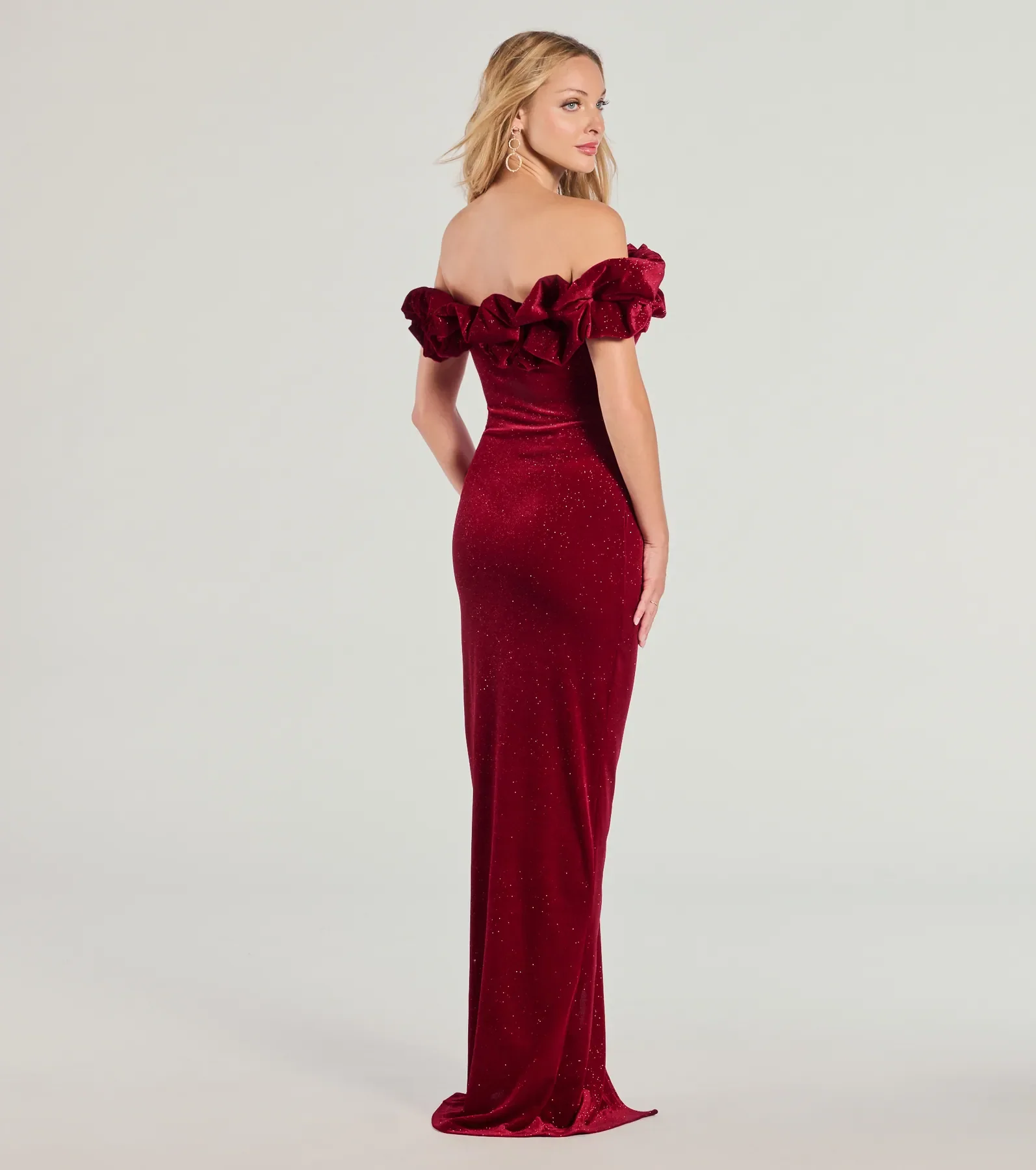 Florence Off-The-Shoulder Glitter Velvet Formal Dress