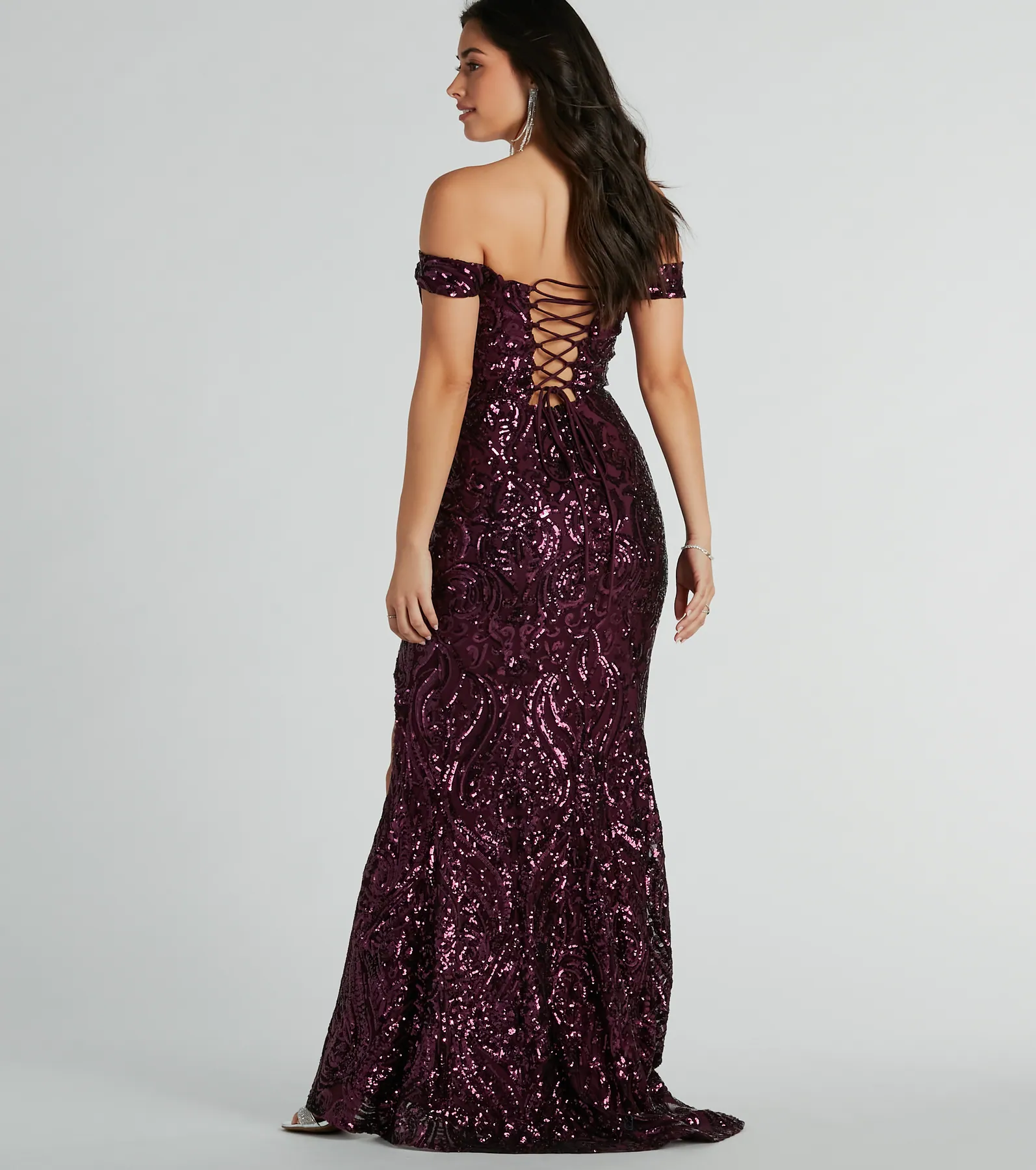 Alanna Off-The-Shoulder Sequin Mermaid Dress