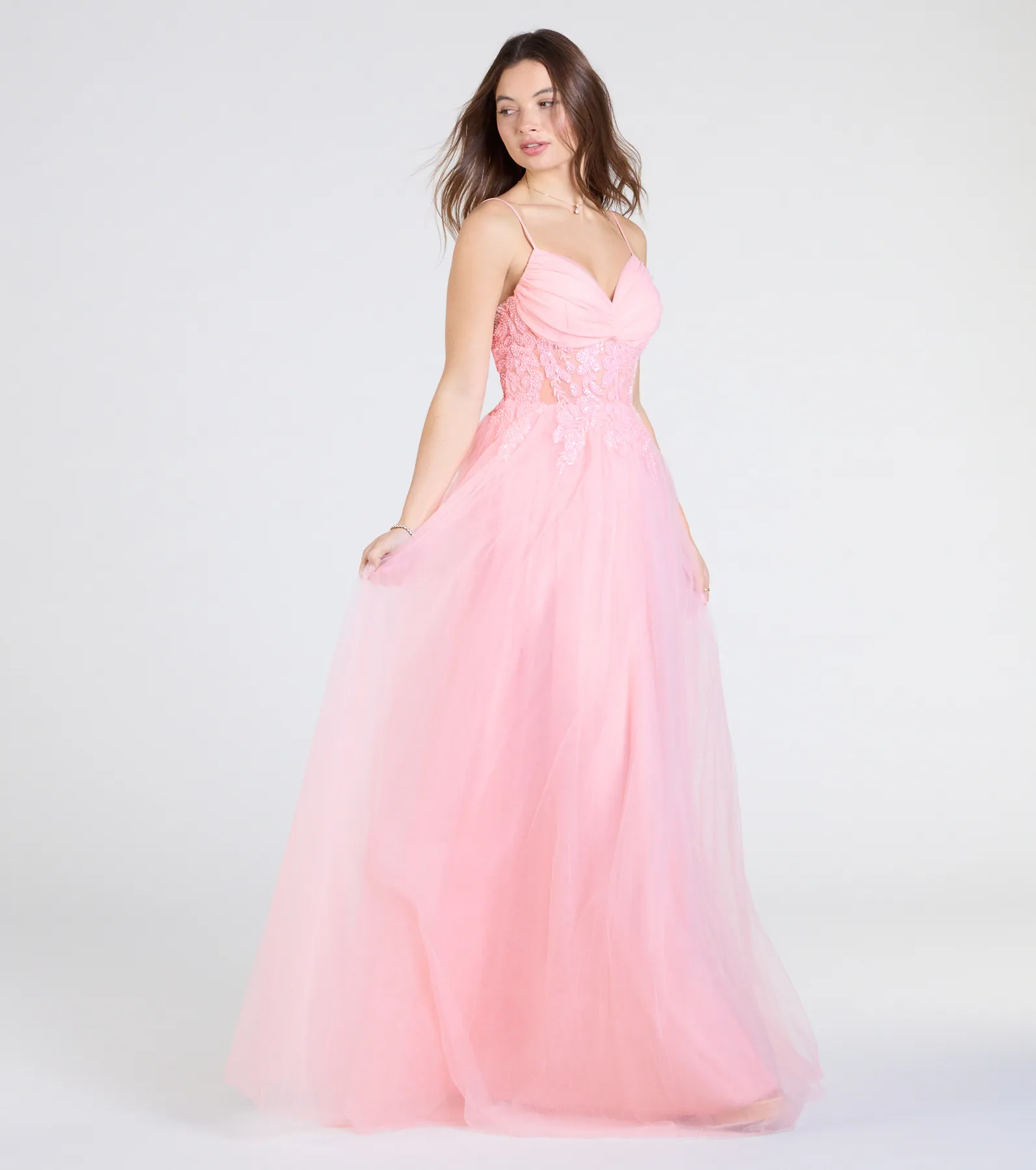 Alia Sequin Applique A-Line Tulle Formal Dress