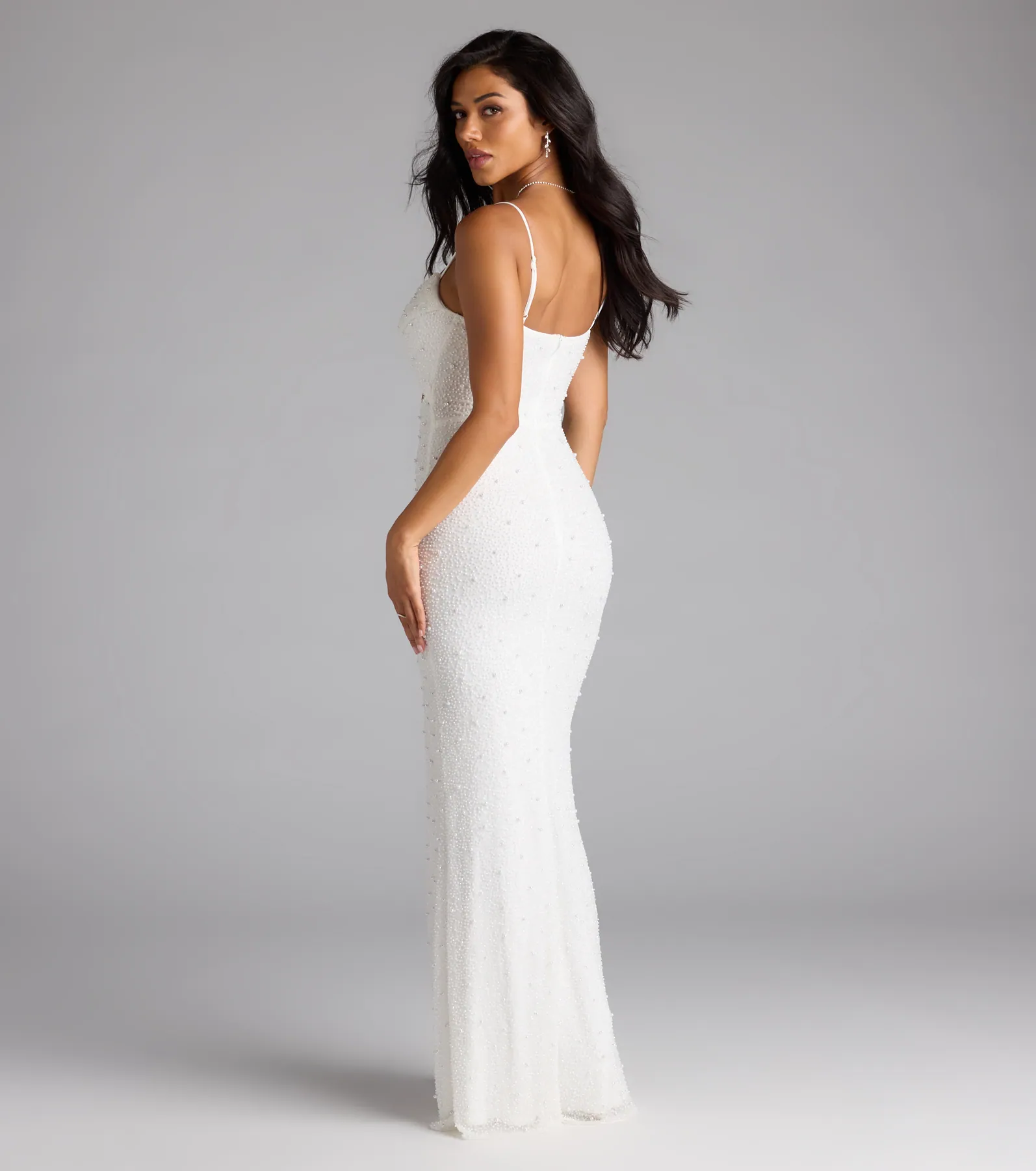 Marine Cutout Slit Mermaid Beaded Formal Dress