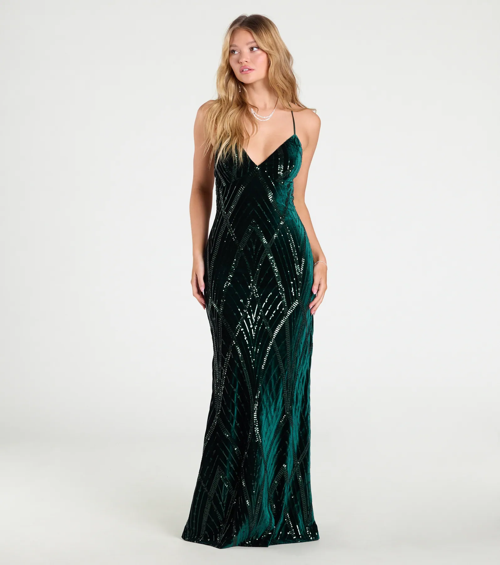 Gisele Sequin Velvet Lace-Up Mermaid Dress
