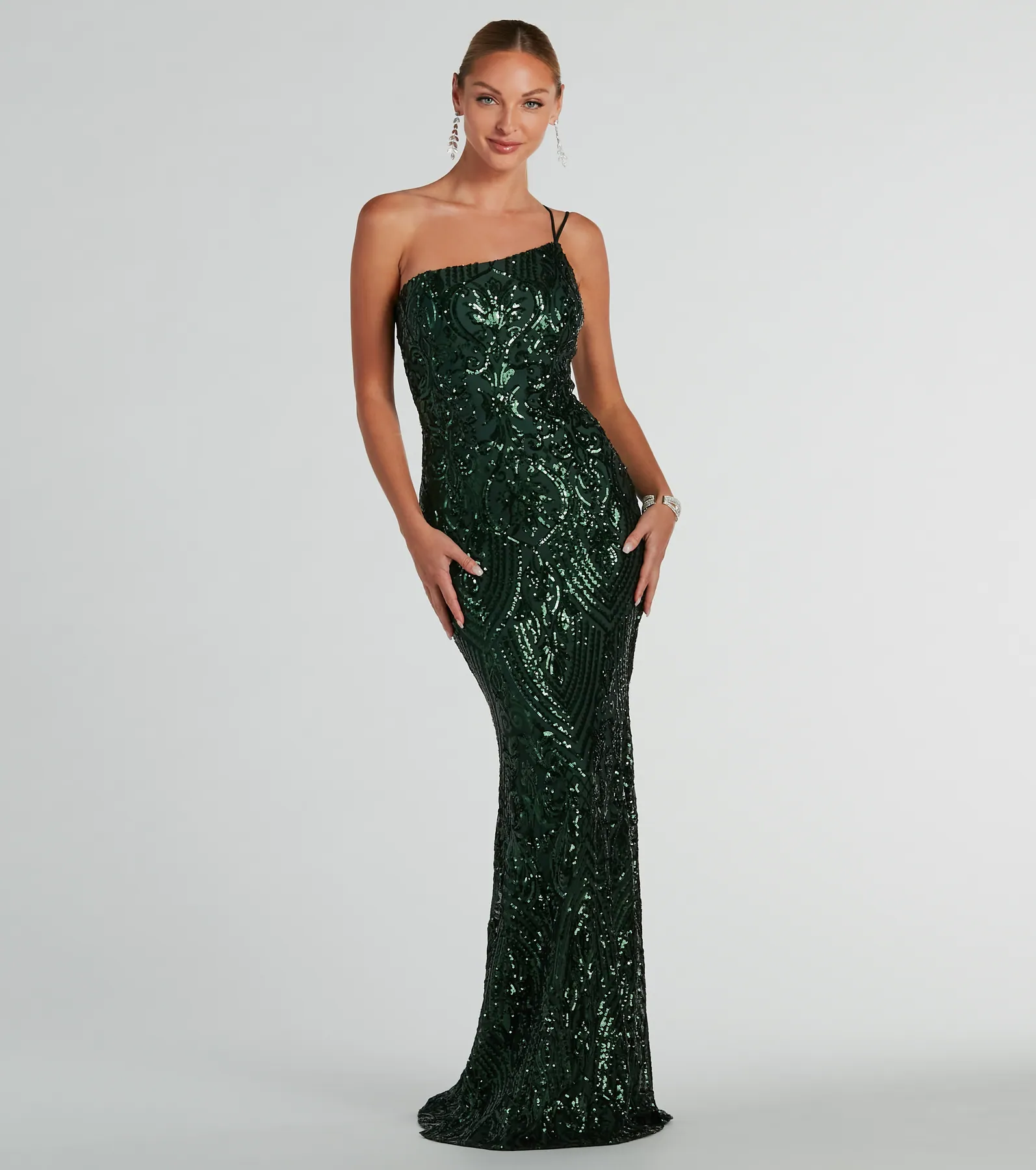 Sarah One-Shoulder Mermaid Sequin Formal Dress