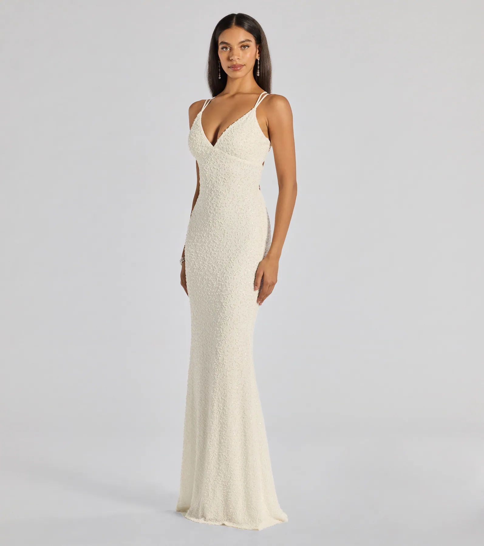 Danni Lace-Up Beaded Lace Column Dress