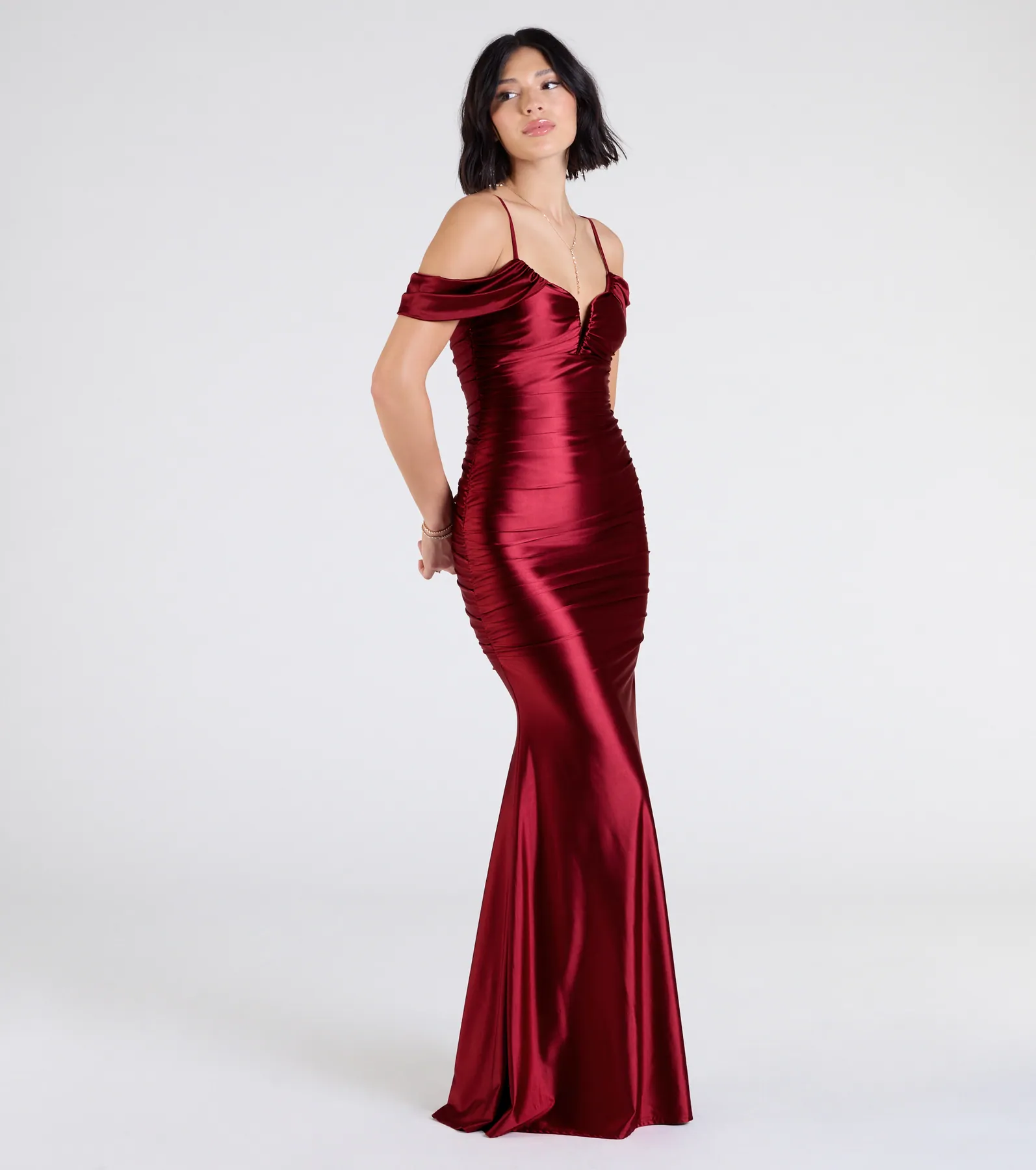 Jelene Cold Shoulder Mermaid Satin Formal Dress