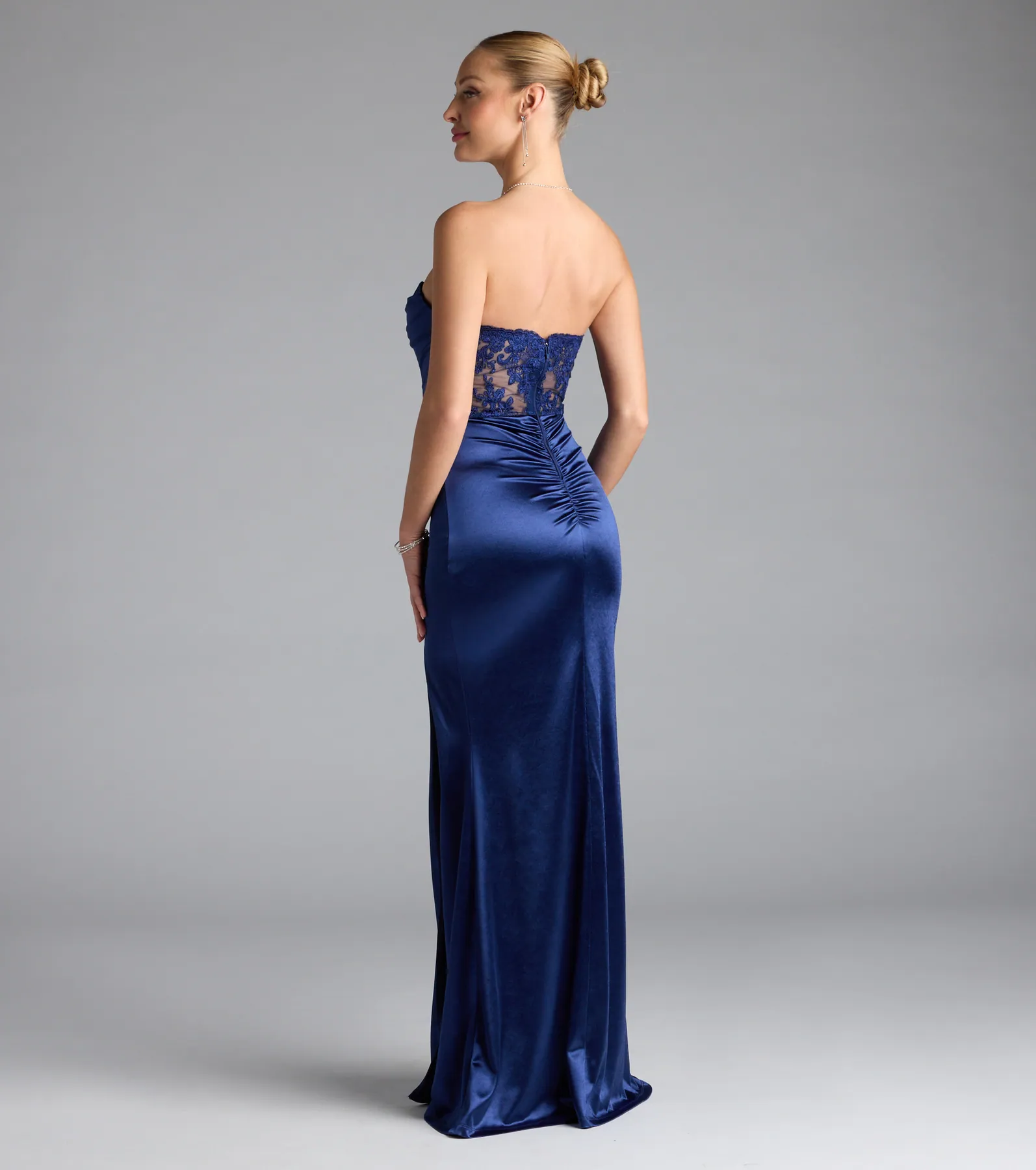 Paula Satin Strapless High Slit Mermaid Dress