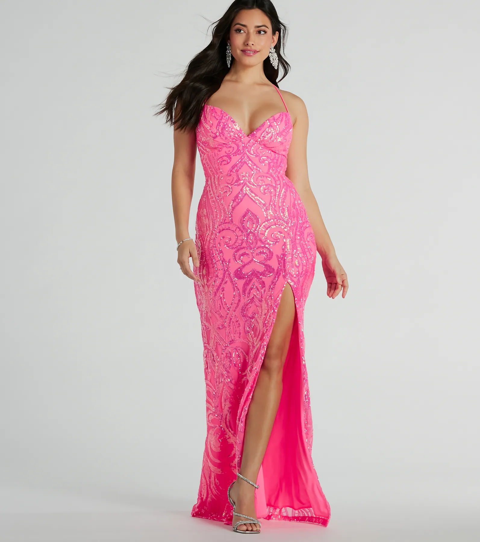 Saige Formal Sequin Lace-Up Mermaid Dress