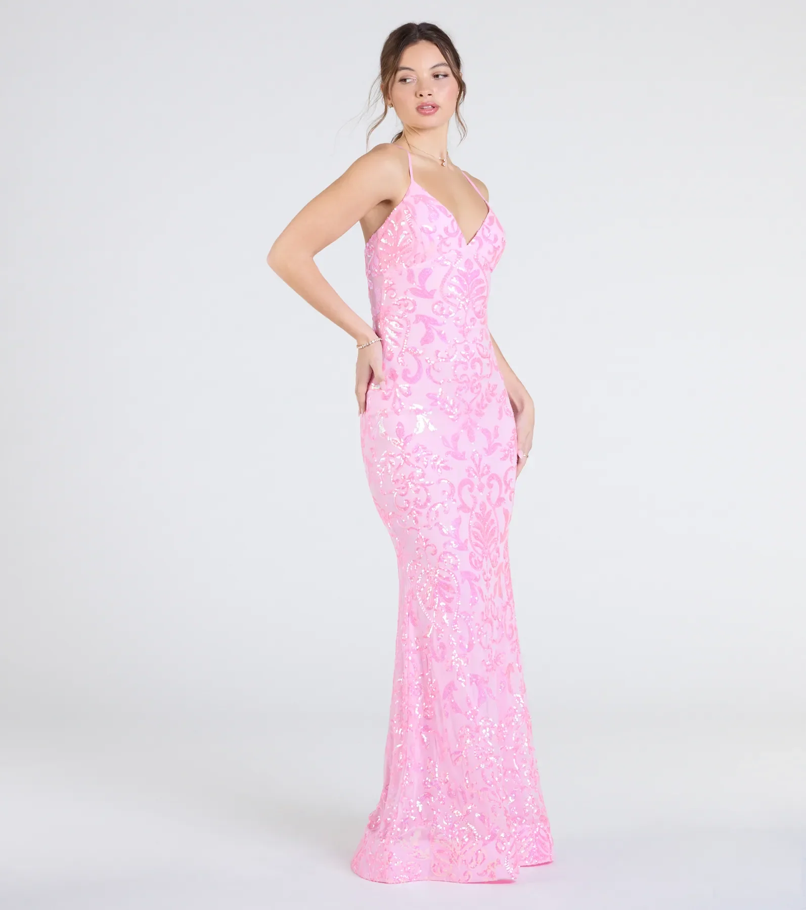 Jessica Lace-Up Mermaid Sequin Formal Dress