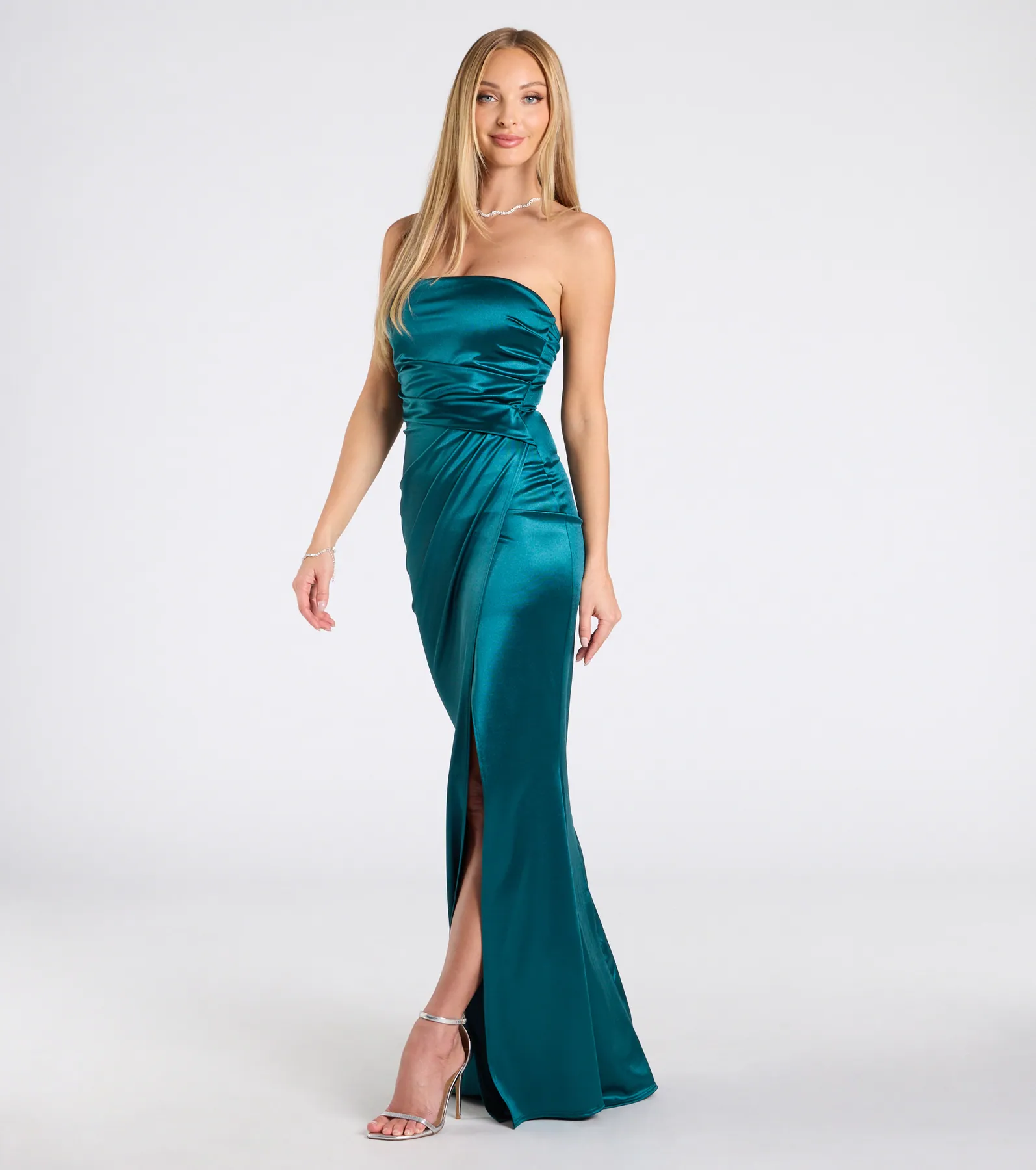 Clea Satin Strapless Wrap Mermaid Dress