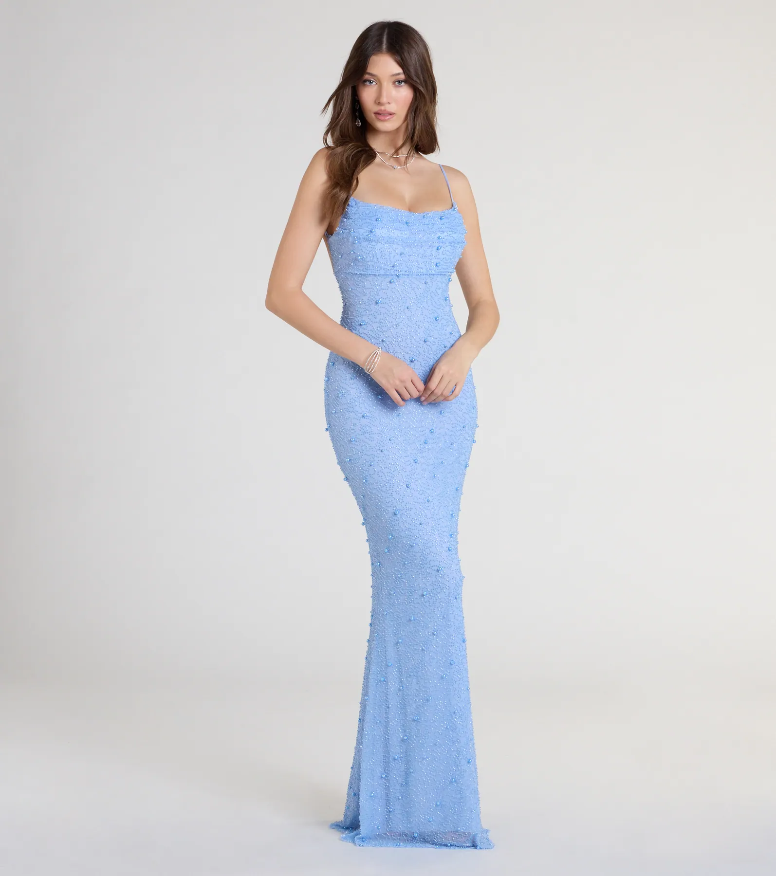 Kerry Open Back Bodycon Pearl Bead Formal Dress