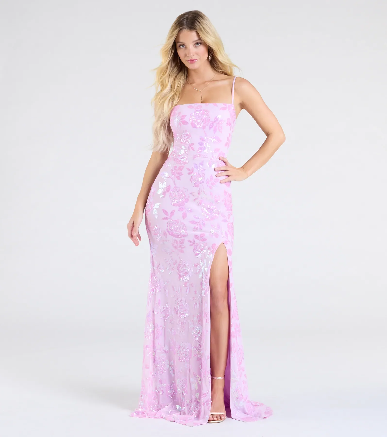 Kimber High Slit Floral Sequin Mermaid Dress