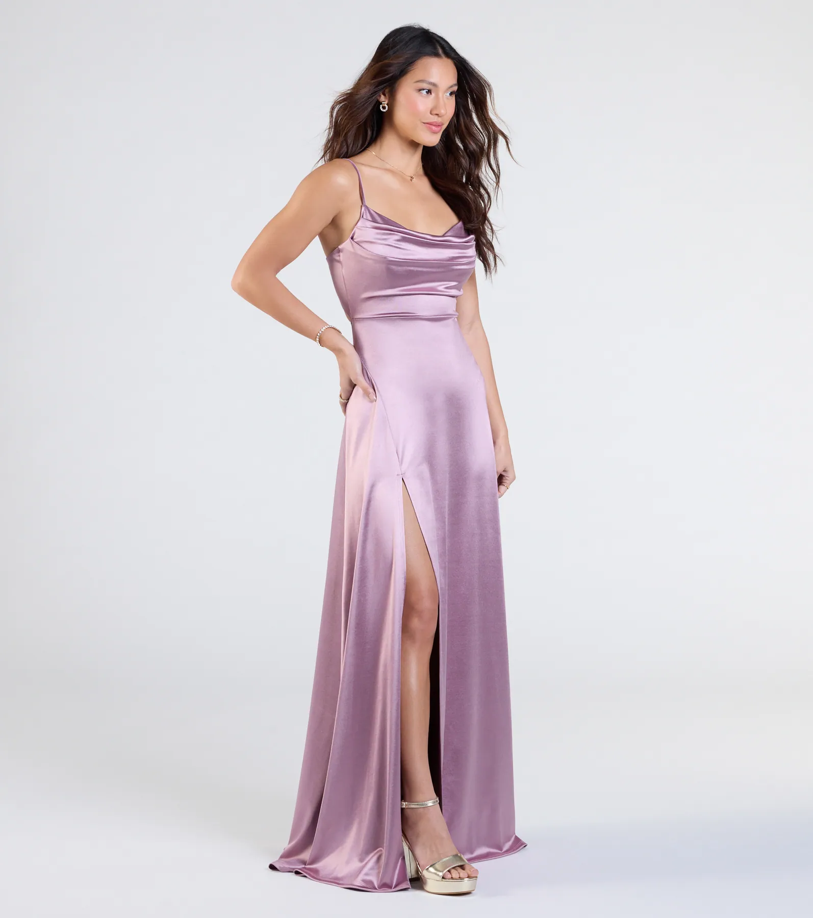 Steffanie Tie Back Slit A-Line Satin Formal Dress