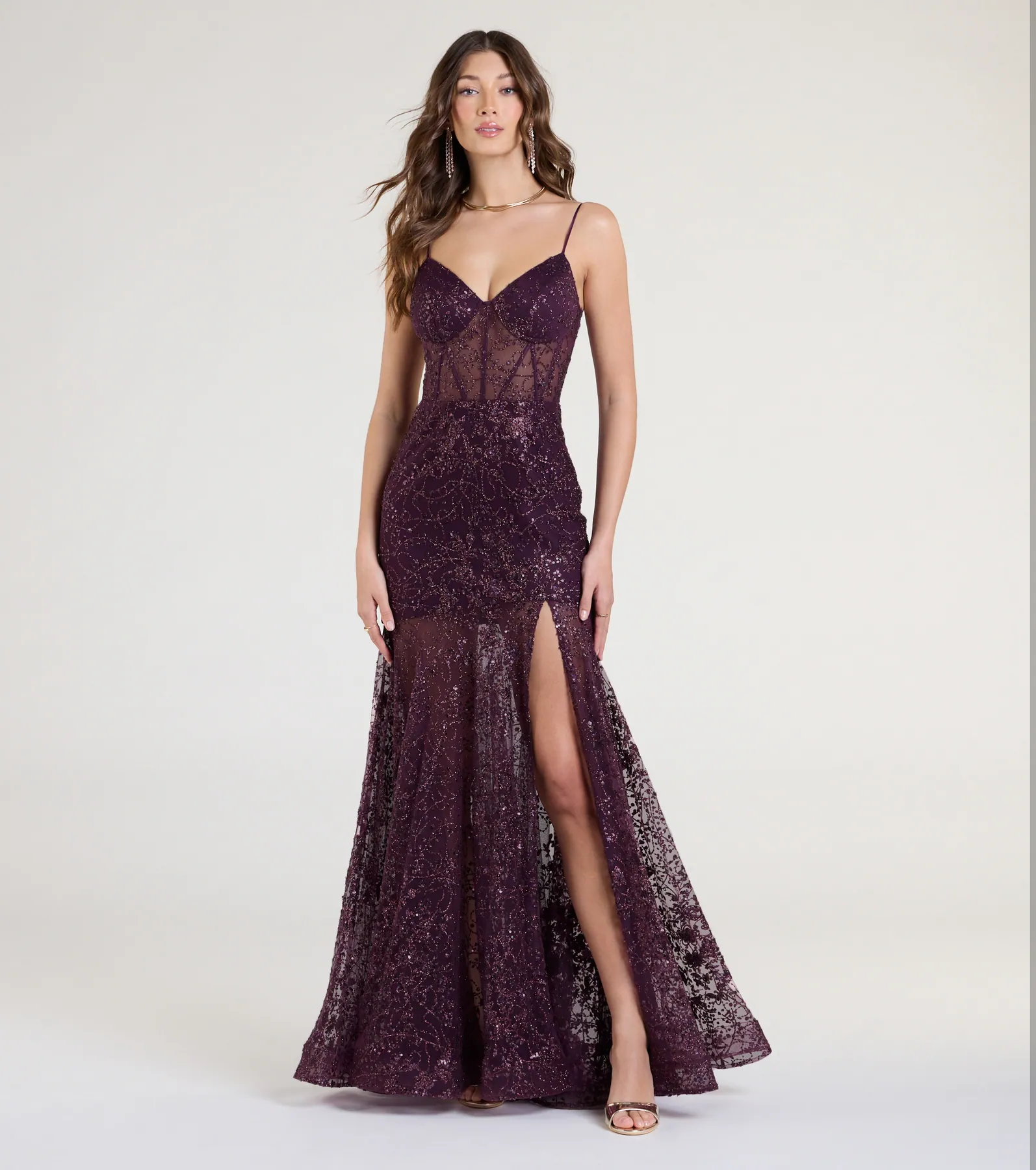 Amanza Corset Slit Mermaid Tulle Formal Dress