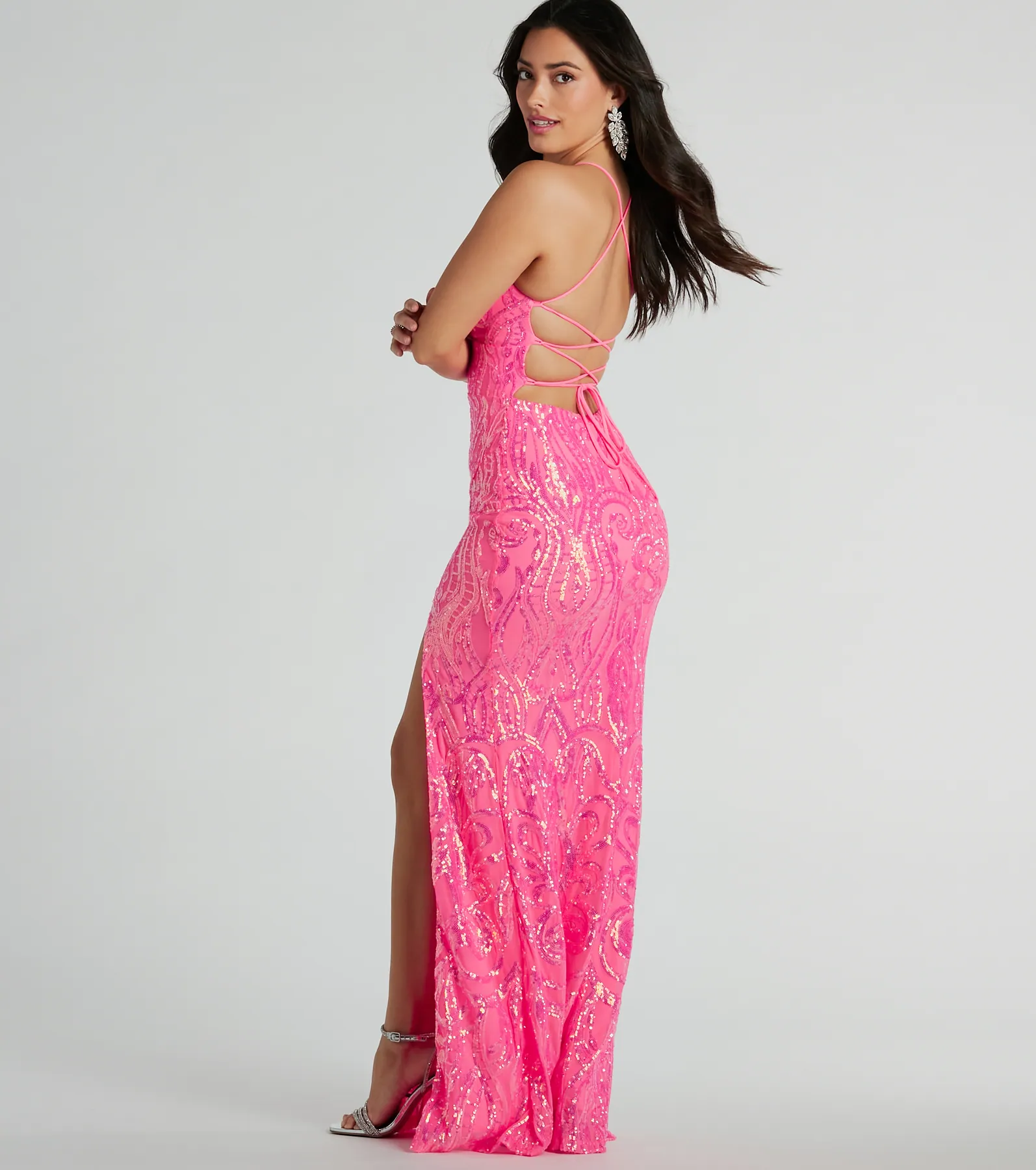 Saige Formal Sequin Lace-Up Mermaid Dress