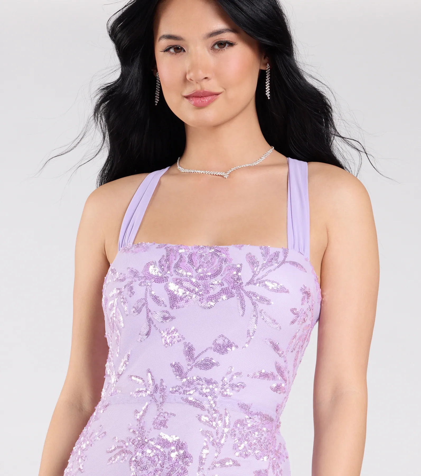 Lexie Floral Sequin Lace-Up Mermaid Dress