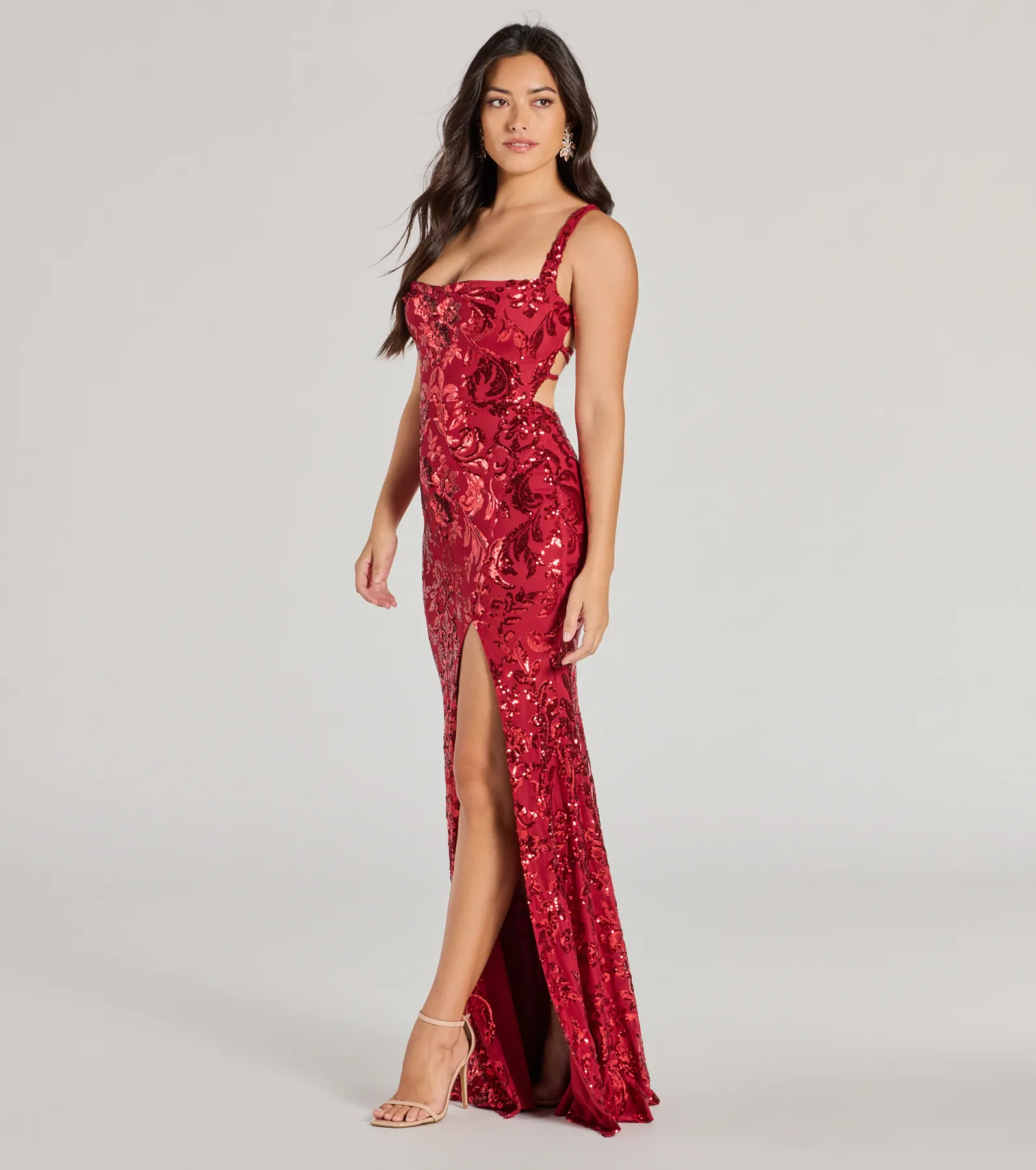 Moira Lace-Up Sequin Formal Dress