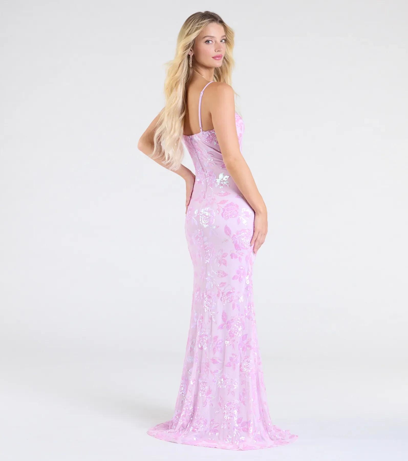 Kimber High Slit Floral Sequin Mermaid Dress