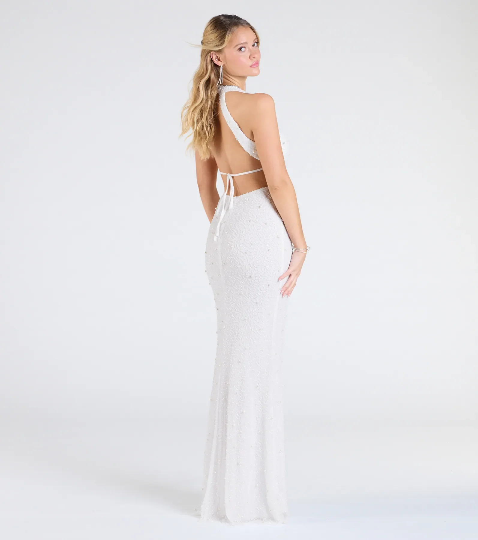 Tyra Halter Open Back Pearl Mermaid Formal Dress