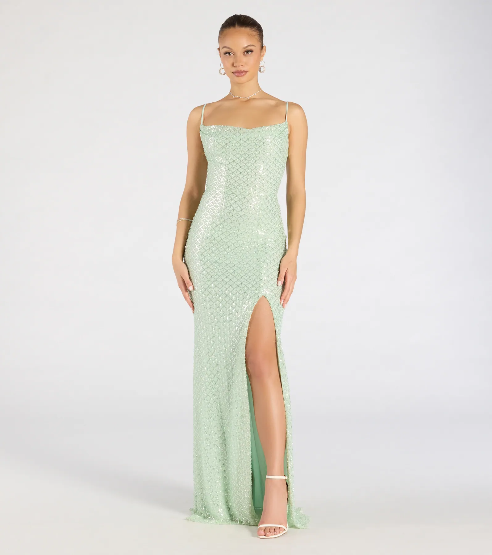 Hollie Lace-Up Mermaid Sequin Beaded Formal Dress