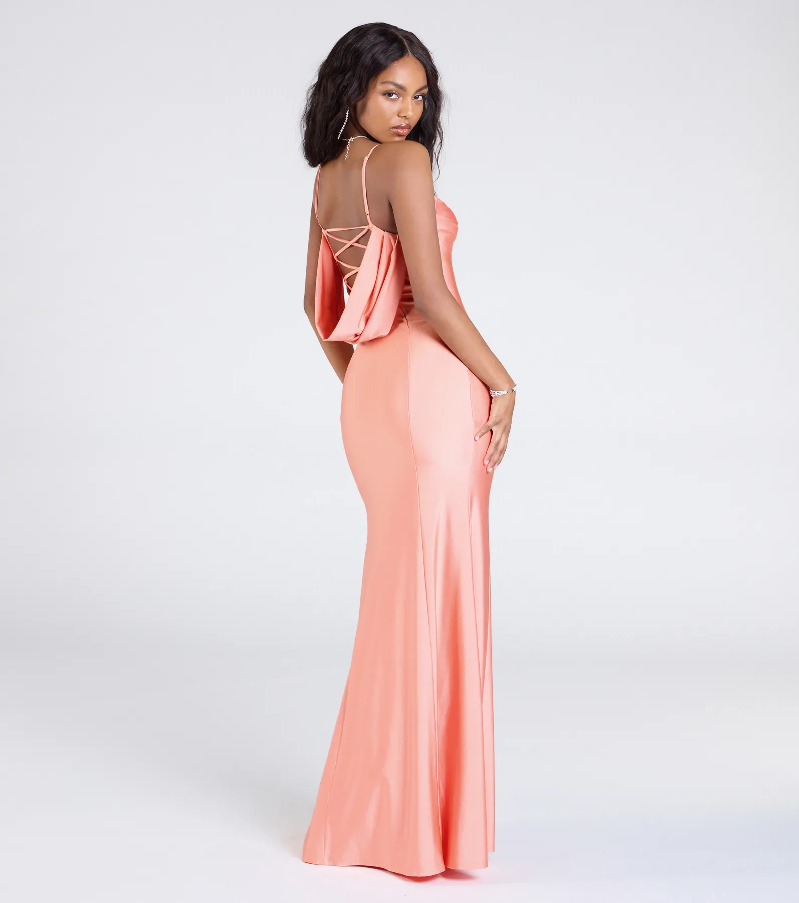 Lizzie Lace-Up Cowl Back Slit Formal Dress