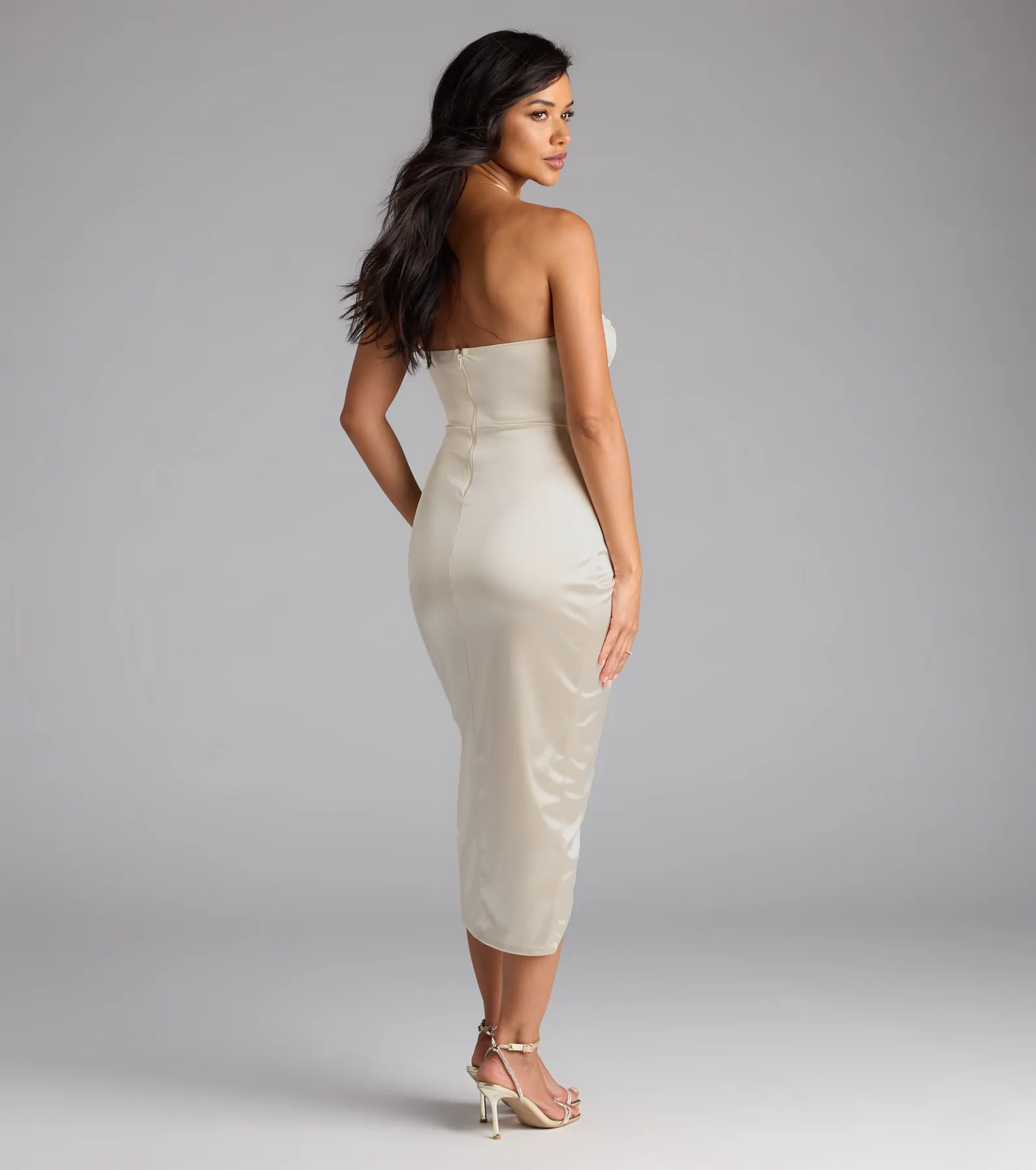 Sianna Strapless Bodycon Satin Midi Formal Dress