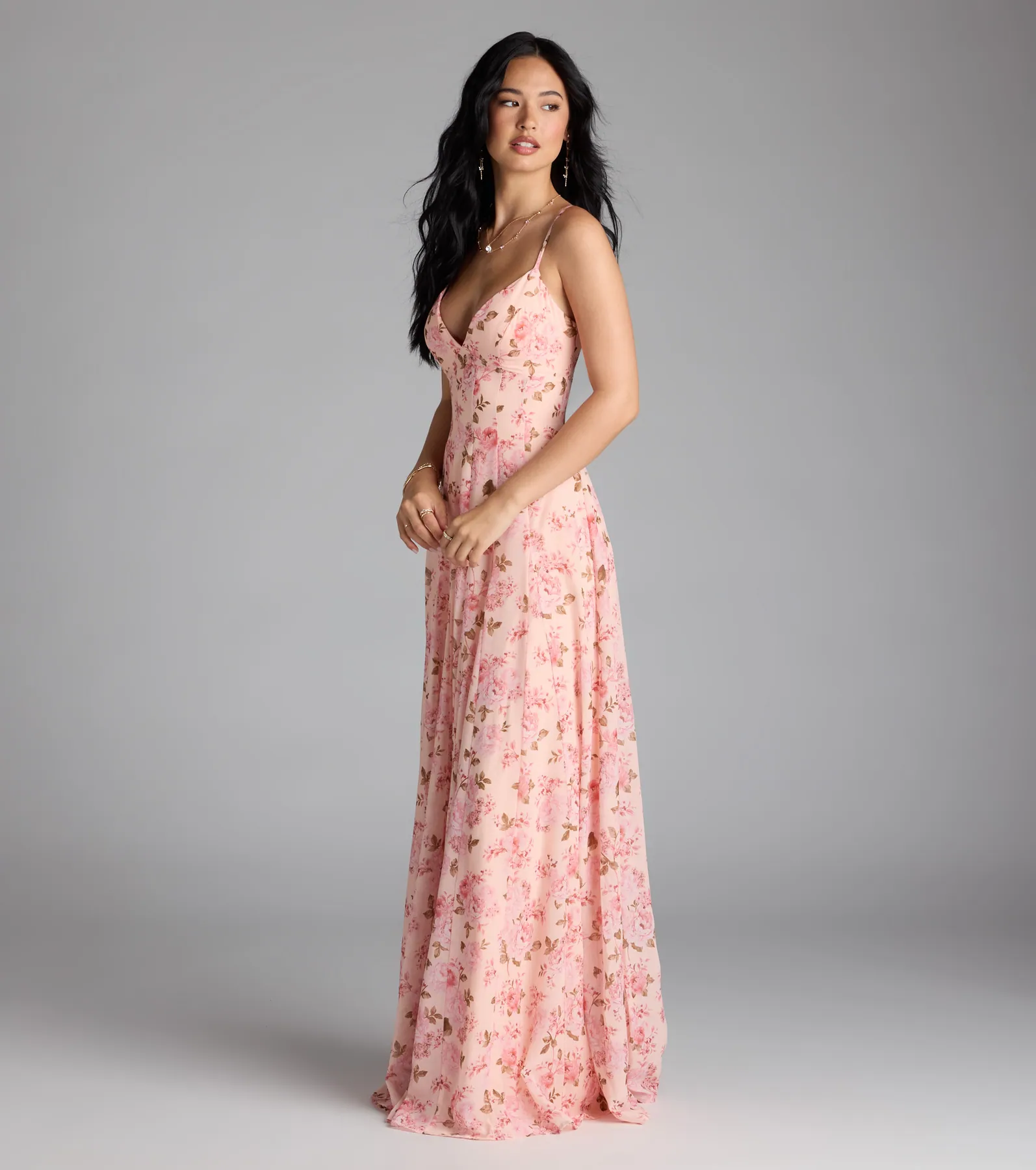 Ysabella Lace-Up A-Line Floral Chiffon Formal Dress