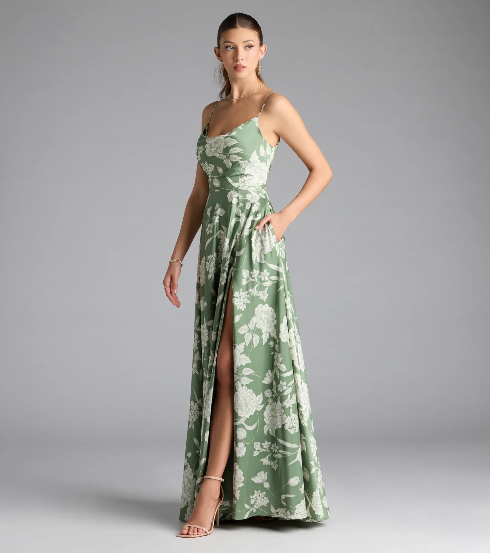 Robina Lace-Up A-Line Floral Satin Formal Dress