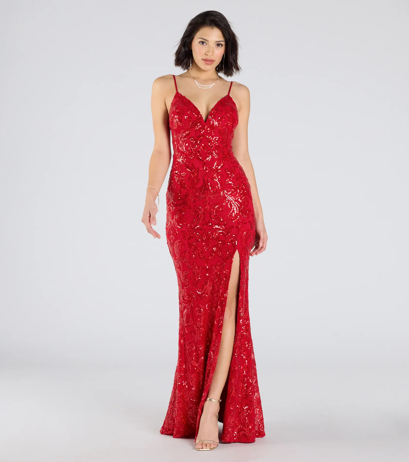 Cecelia Low Back Mermaid Sequin Formal Dress