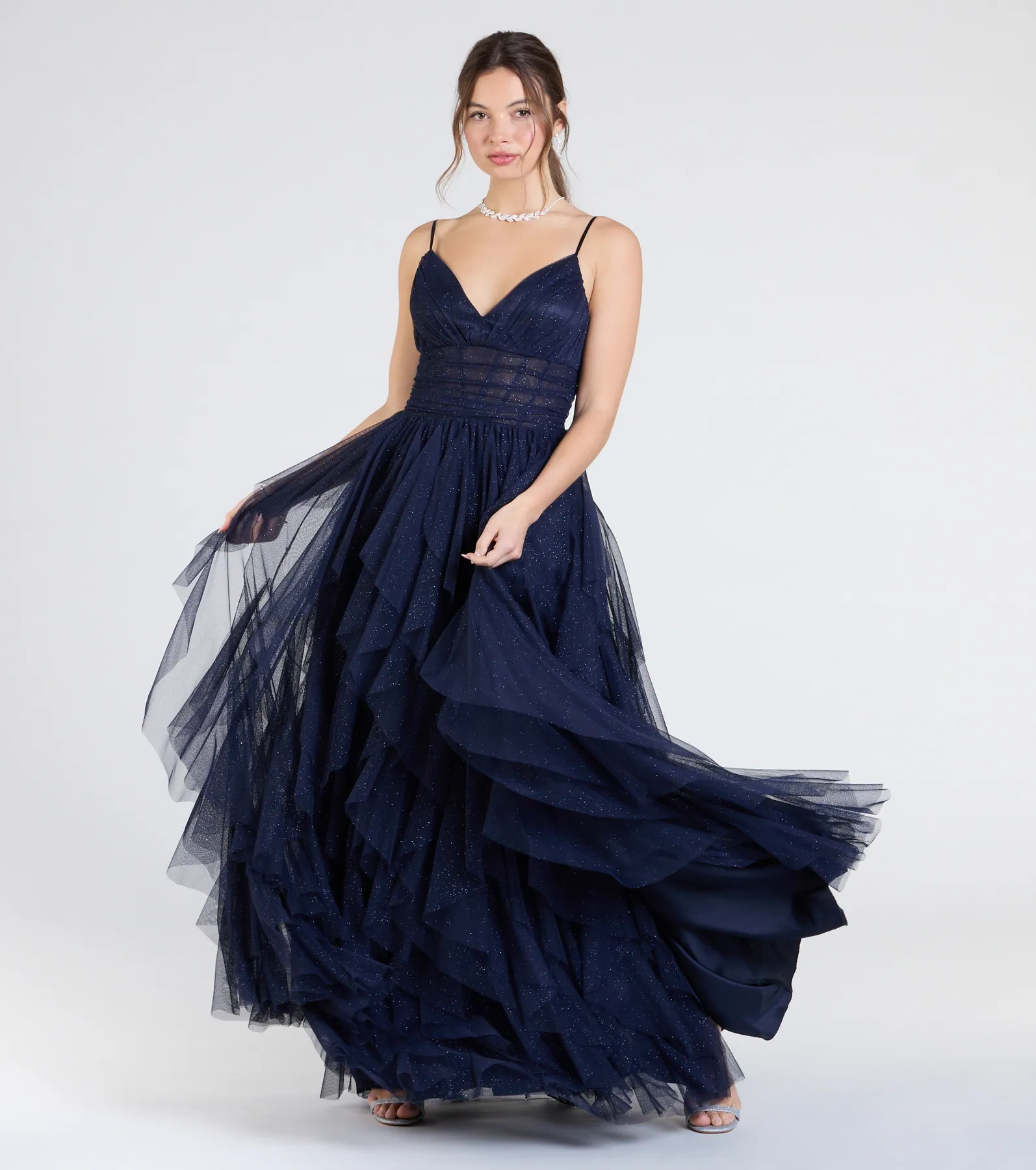 Indiana V-Neck Corset Ruffle A-Line Formal Dress