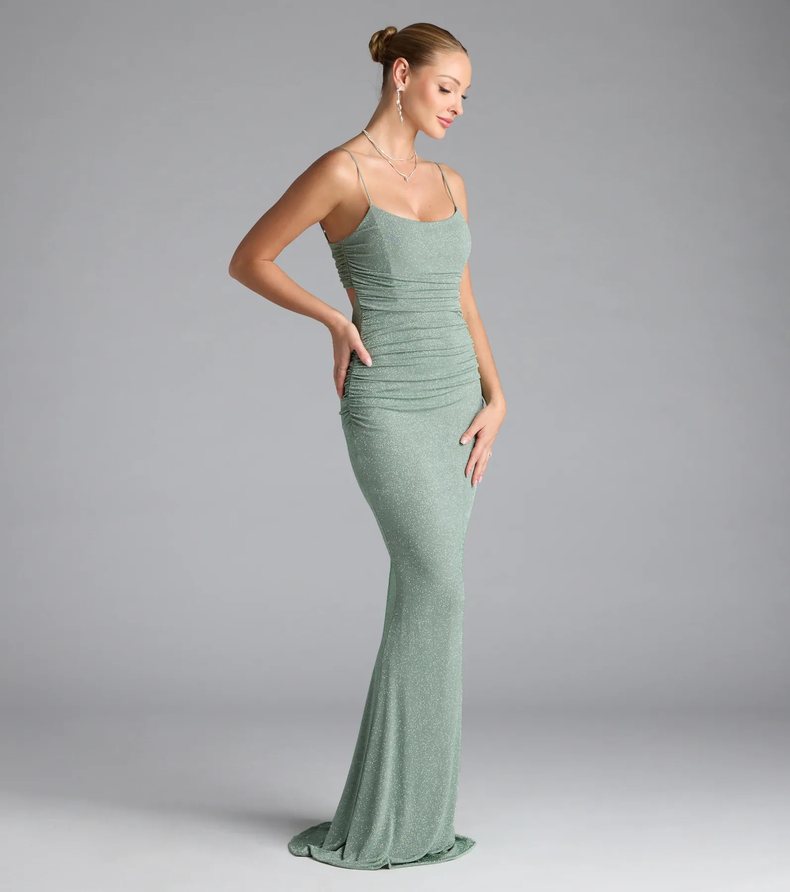 Kylie Lace-Up Mermaid Glitter Formal Dress