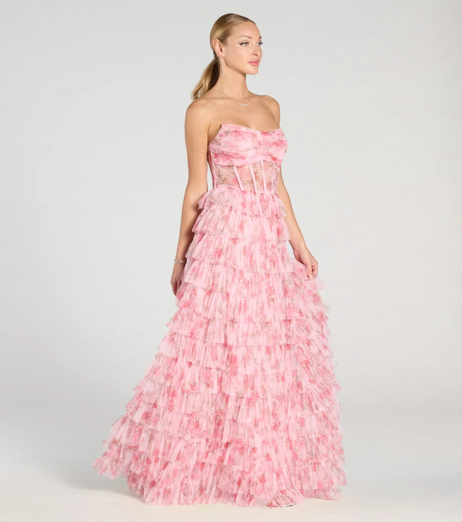 Kira Strapless Floral Tulle A-Line Formal Dress