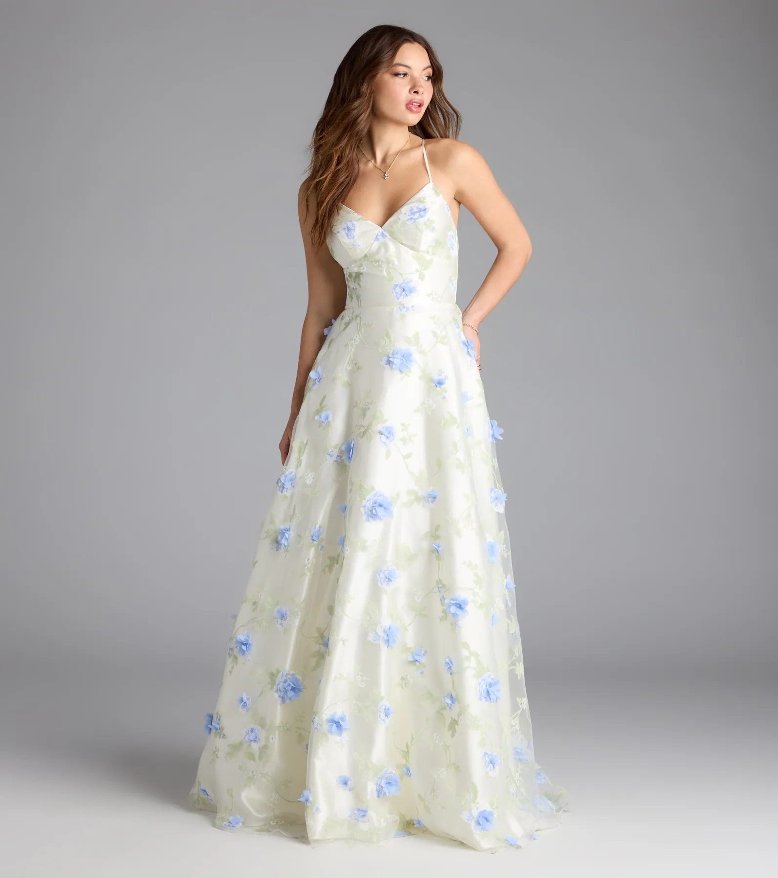 Nalini Lace-Up A-Line Floral Ball Gown