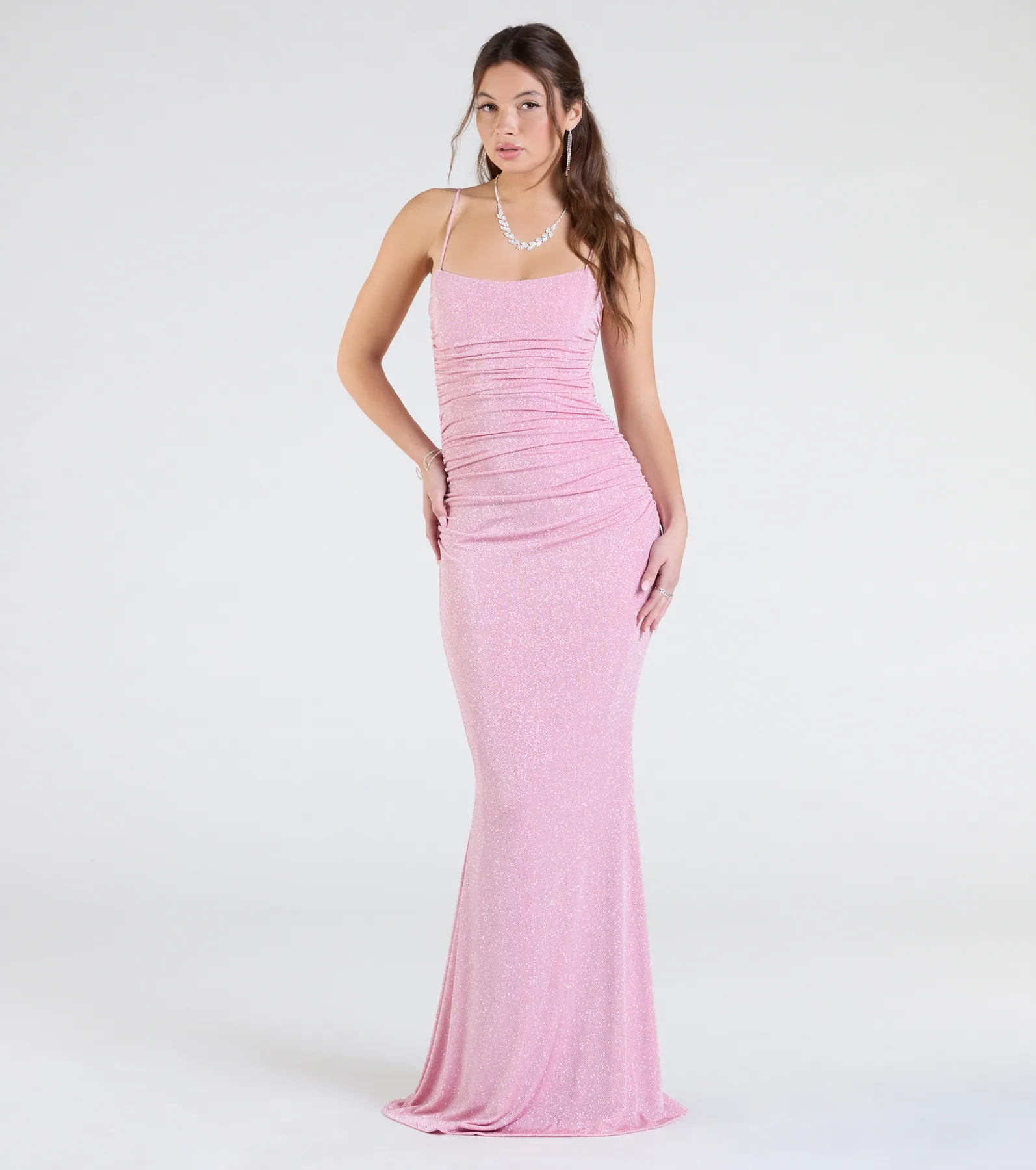 Kylie Lace-Up Mermaid Glitter Formal Dress