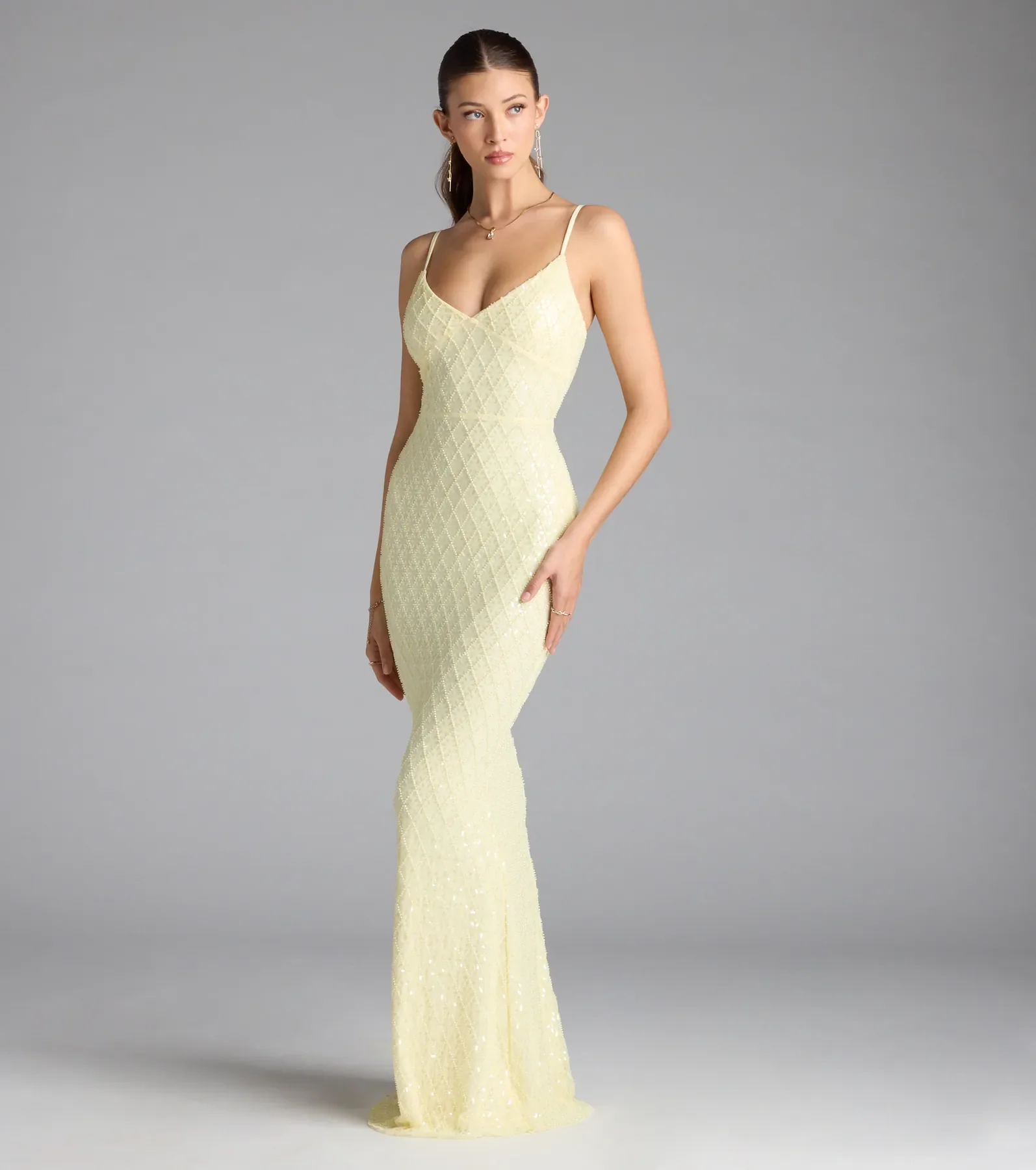 Kaylie V-Neck Bodycon Sequin Bead Formal Dress