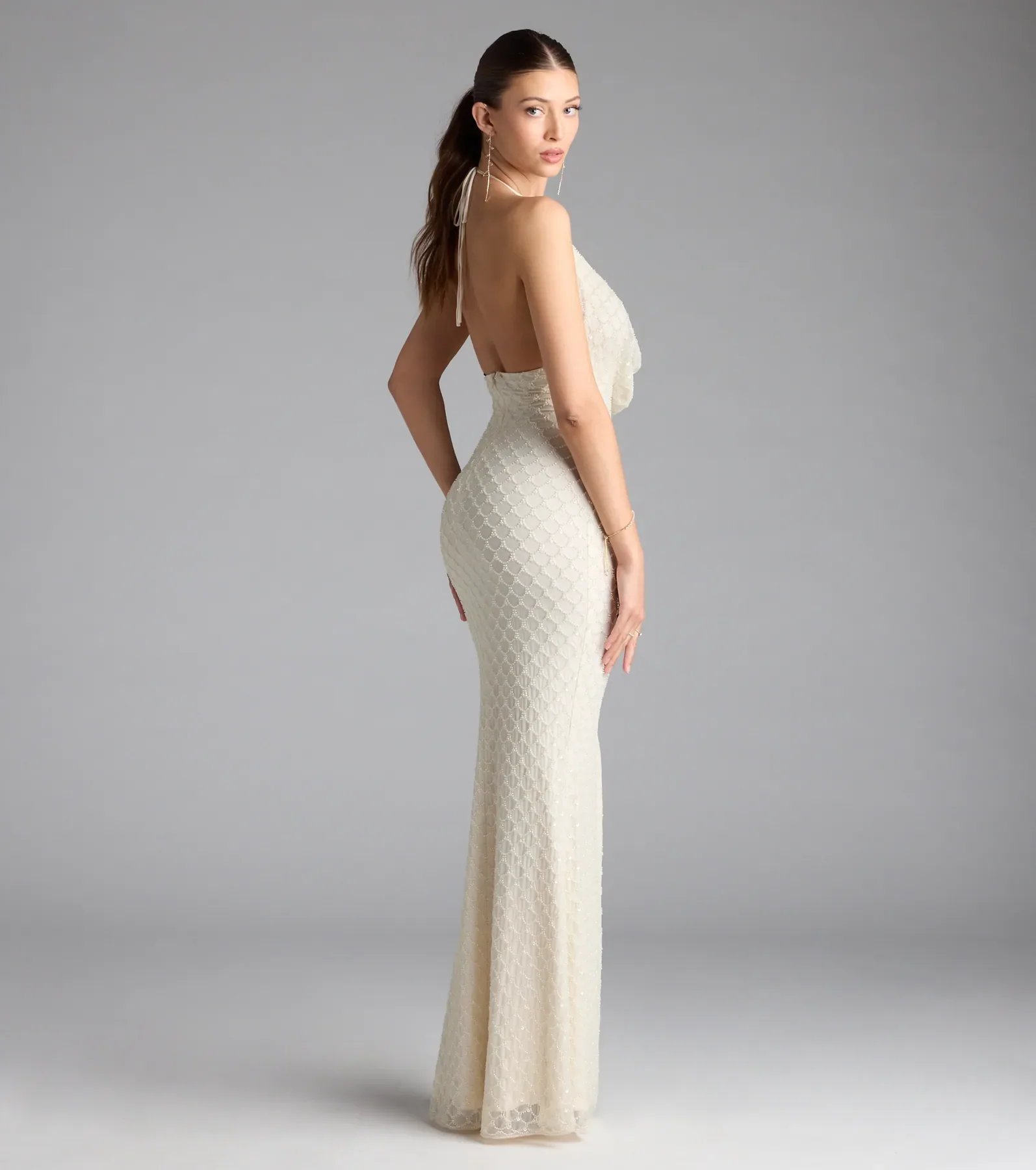 Alana Halter Beaded Sequin Formal Dress