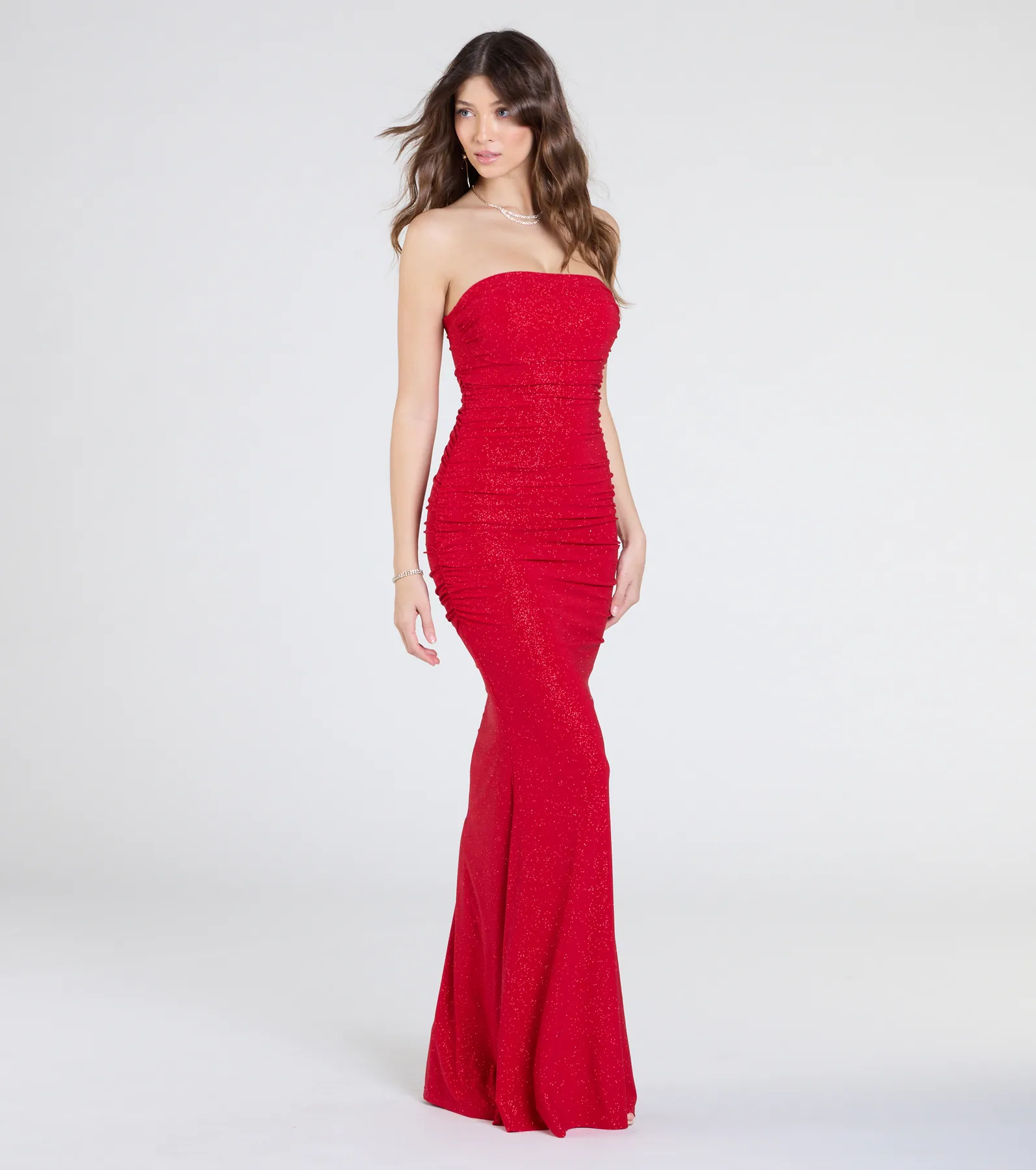 Mischka Strapless Mermaid Glitter Formal Dress