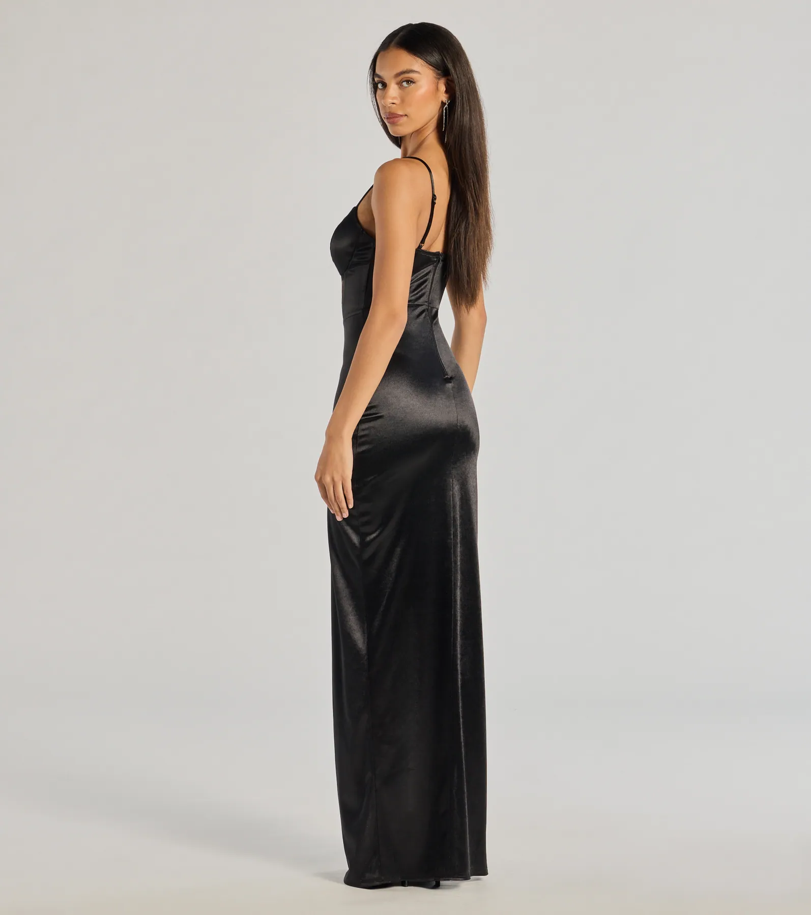 Megan Sweetheart Slit Lace Satin Formal Column Dress