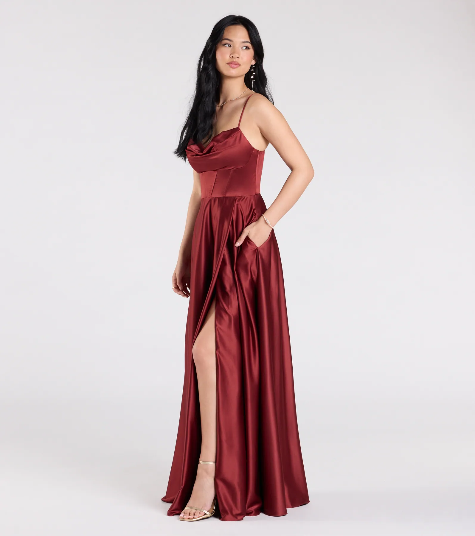 Marcella A-Line Slit Satin Formal Dress