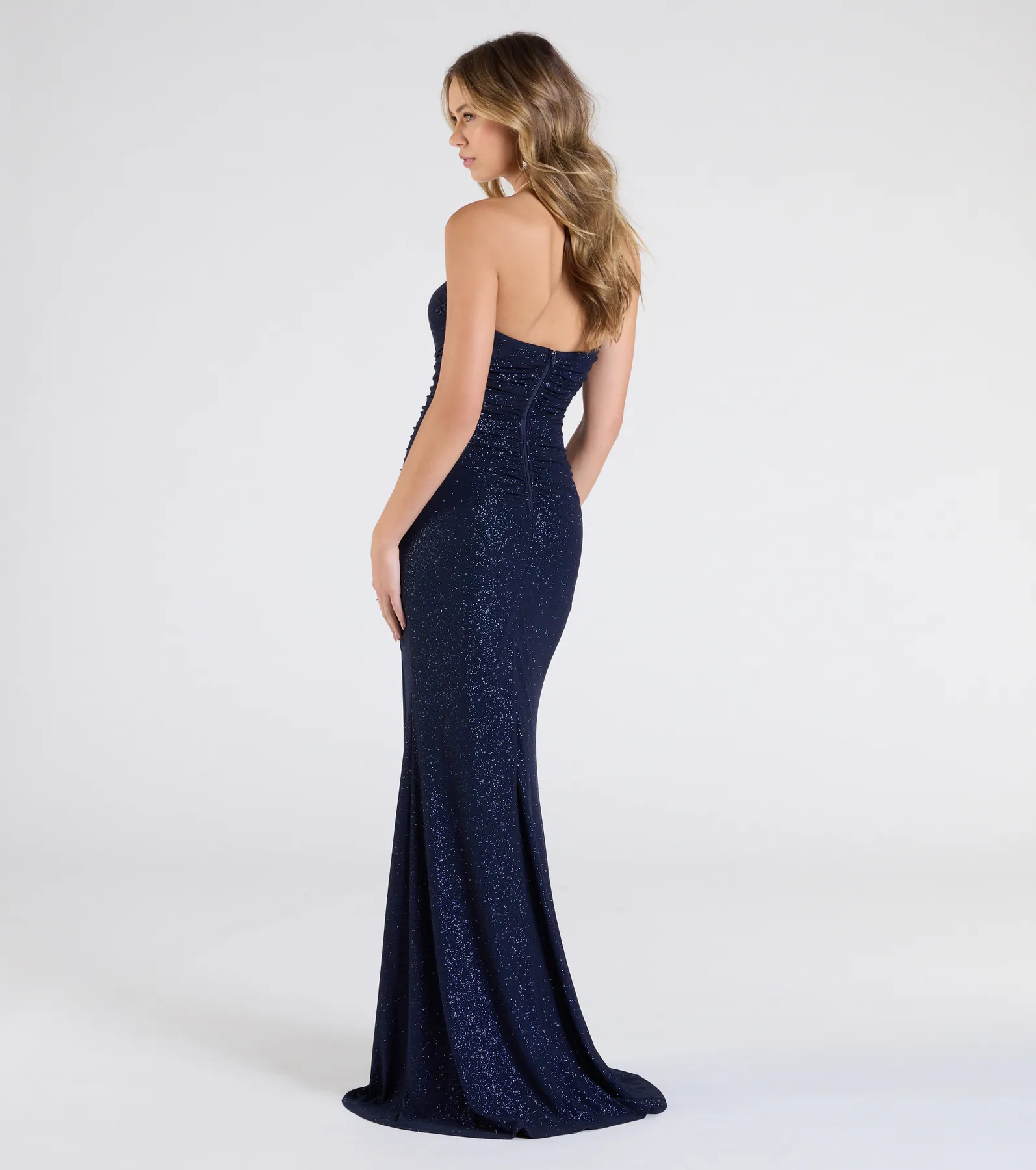 Everly Strapless Slit Mermaid Glitter Formal Dress