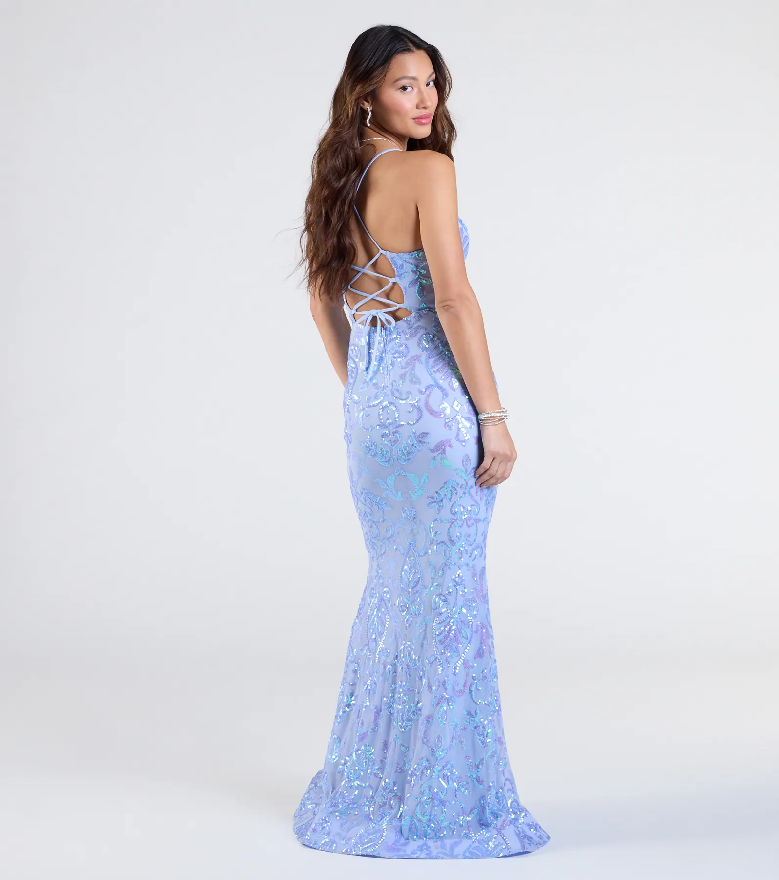Jessica Lace-Up Mermaid Sequin Formal Dress