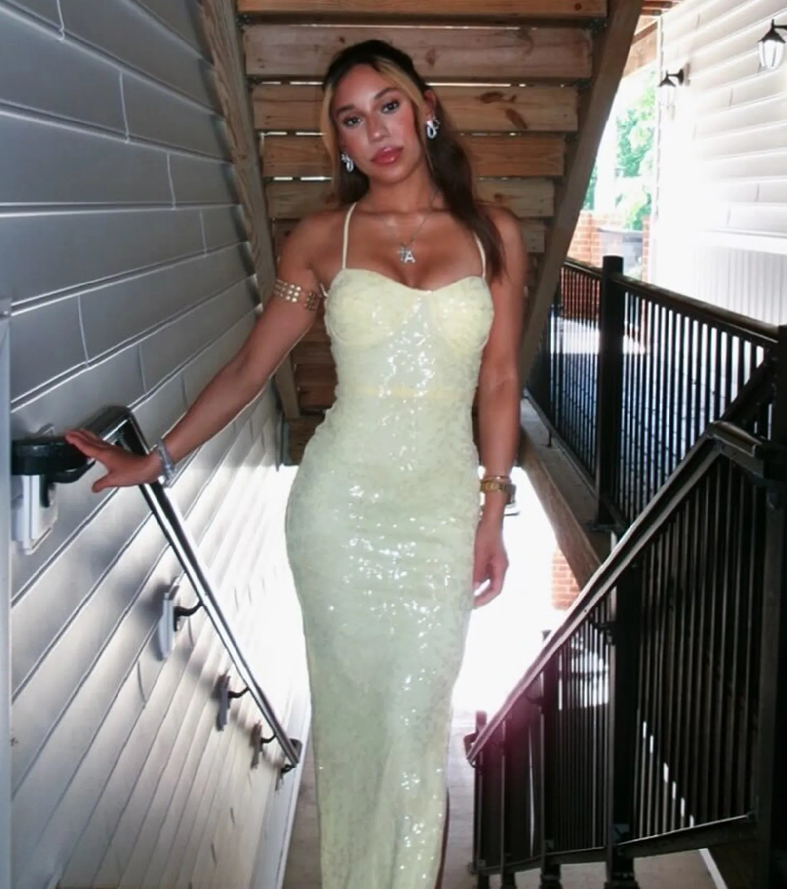 Lakelyn Lace-Up Floral Sequin Mesh Formal Dress