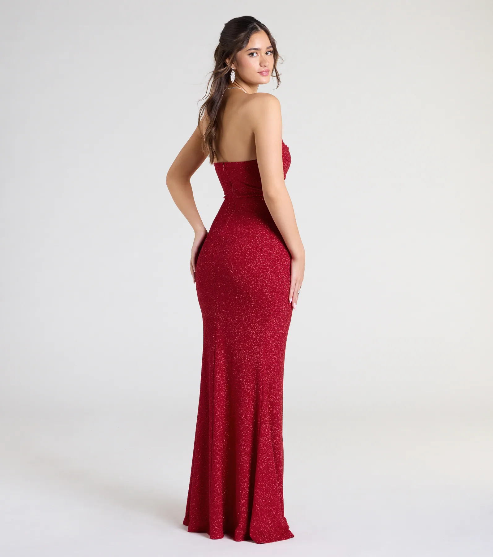 Perry Glitter Knit Wrap Slit Mermaid Dress