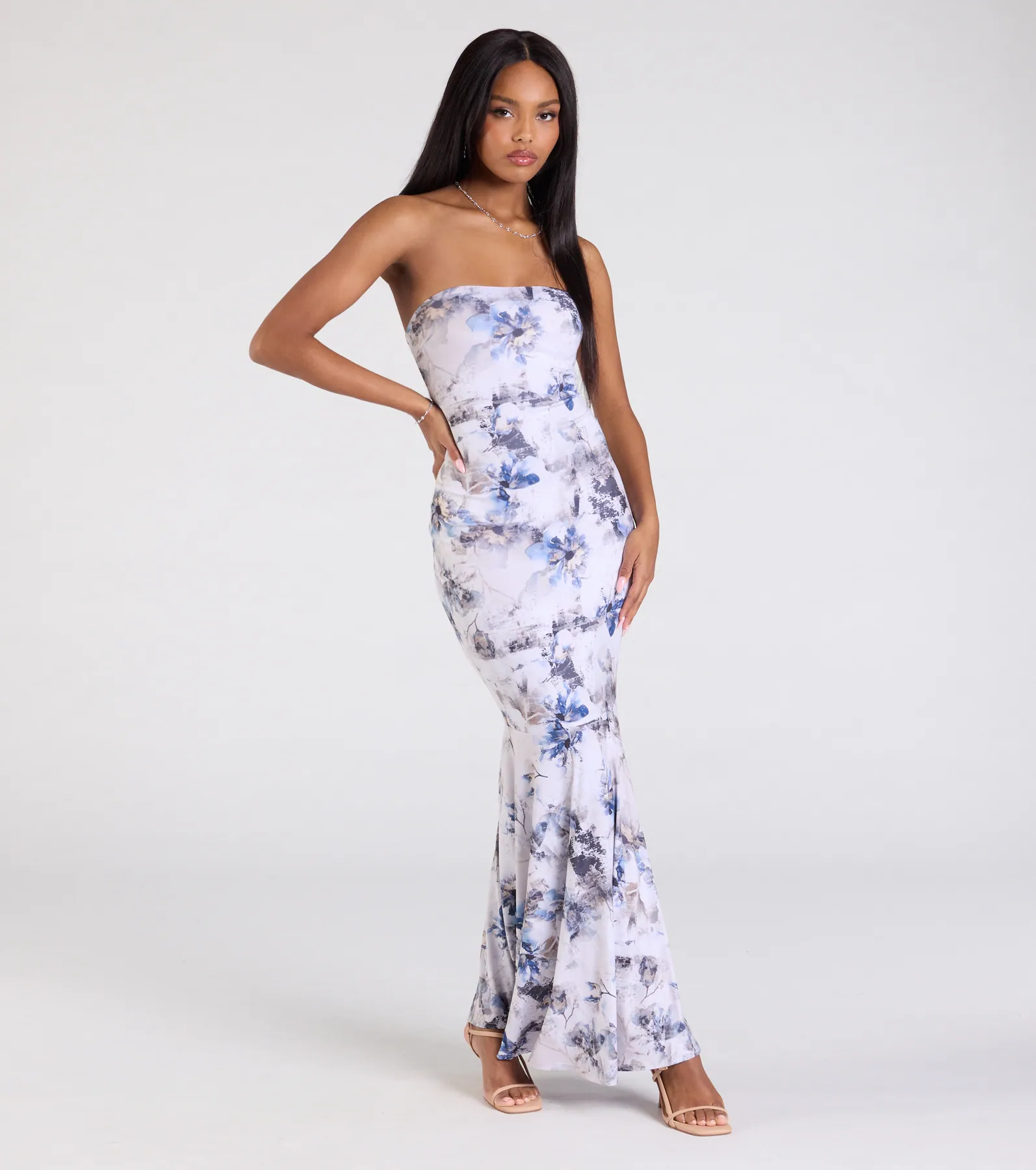 Exceptional Guest Strapless Lace-Up Floral Maxi Dress