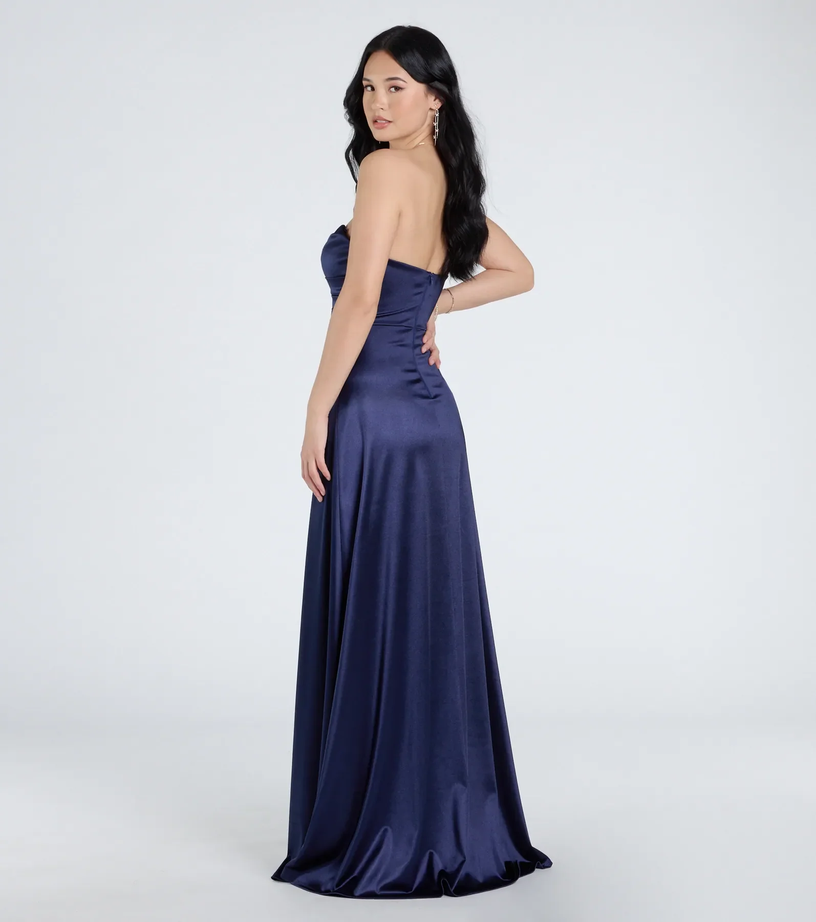 Alison Strapless Slit A-Line Satin Formal Dress