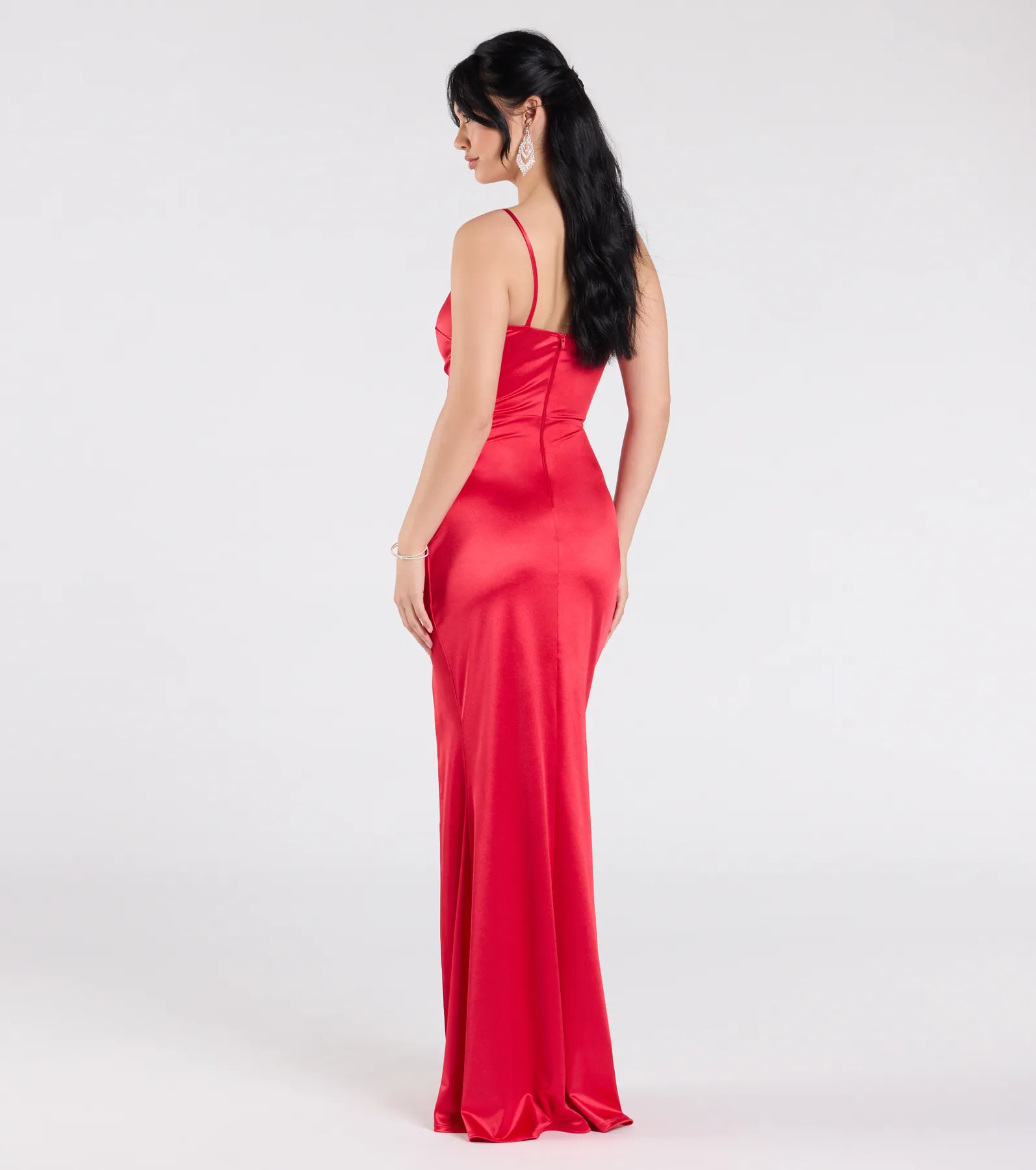 Contessa One-Shoulder Slit Satin Formal Dress