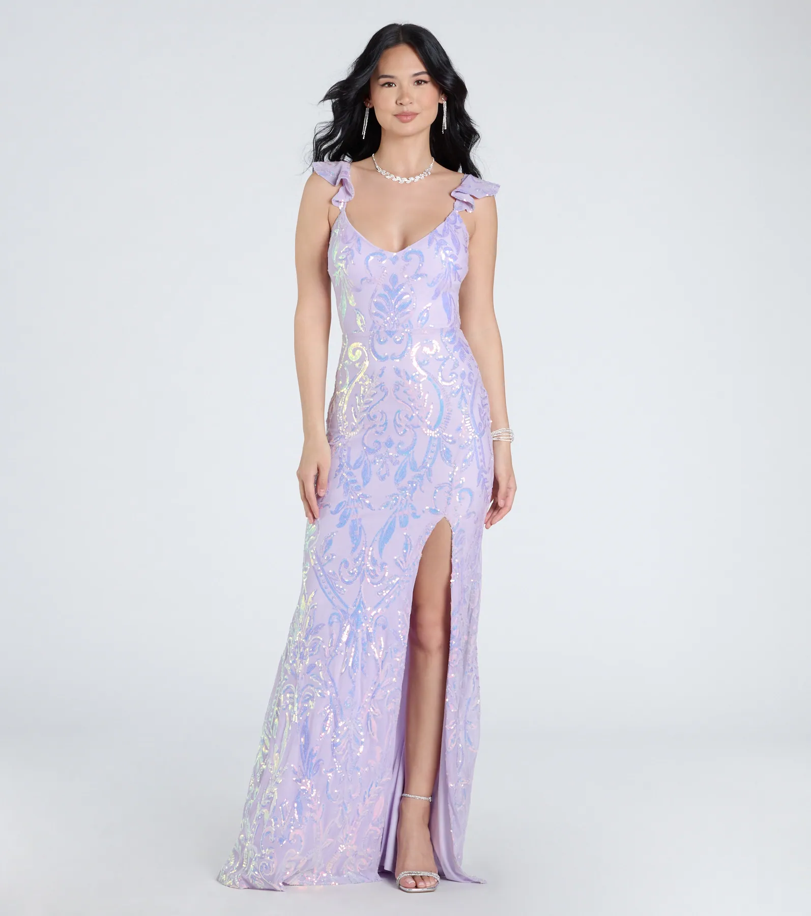 Estella V-Neck Column Long Sequin Formal Dress