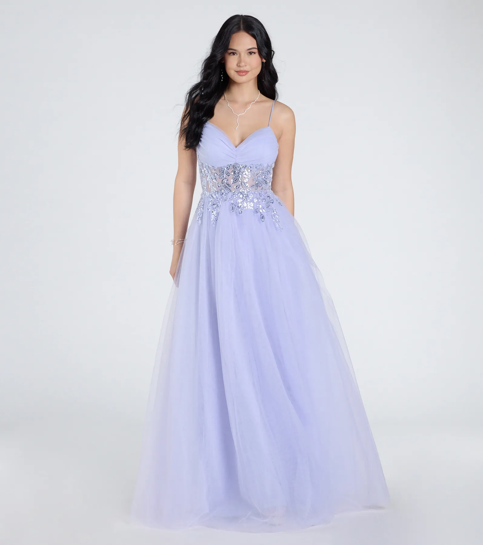 Alia Sequin Applique A-Line Tulle Formal Dress