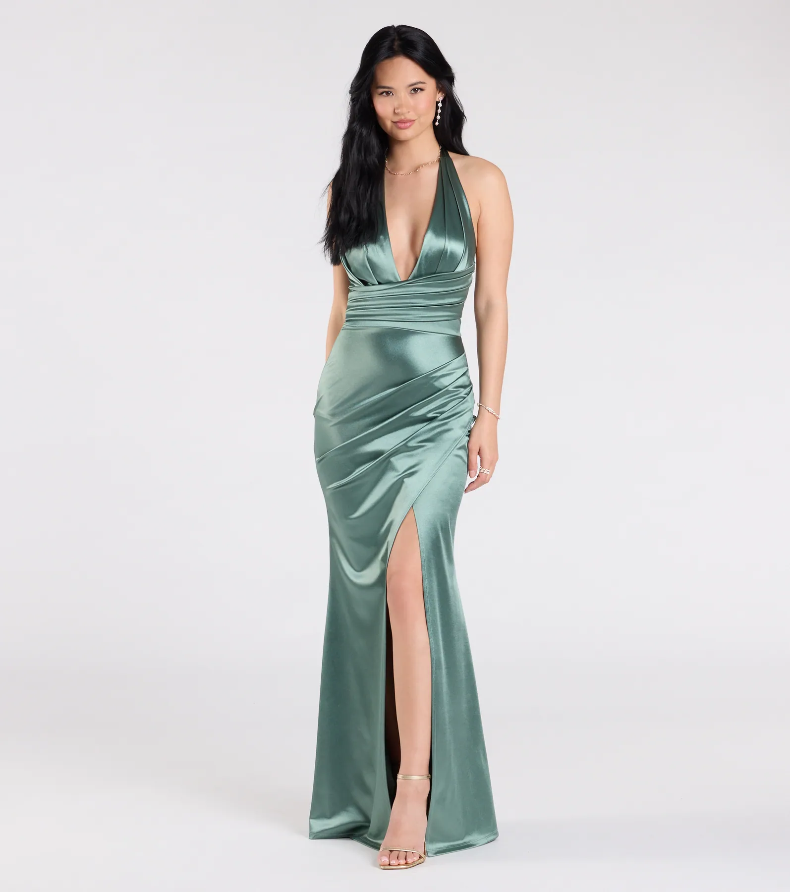 Joanne Halter Slit Mermaid Satin Formal Dress
