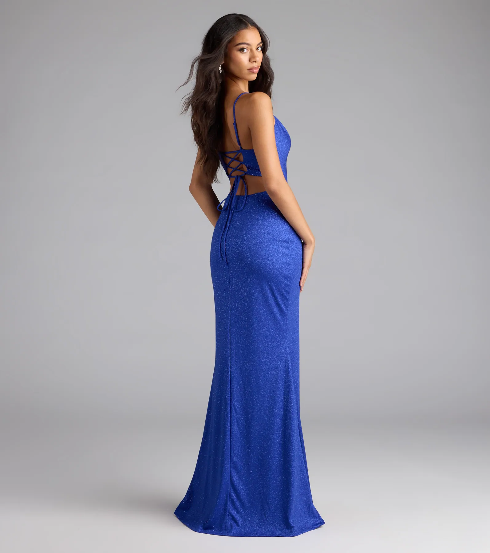 Mariam Lace-Up Slit Mermaid Glitter Formal Dress